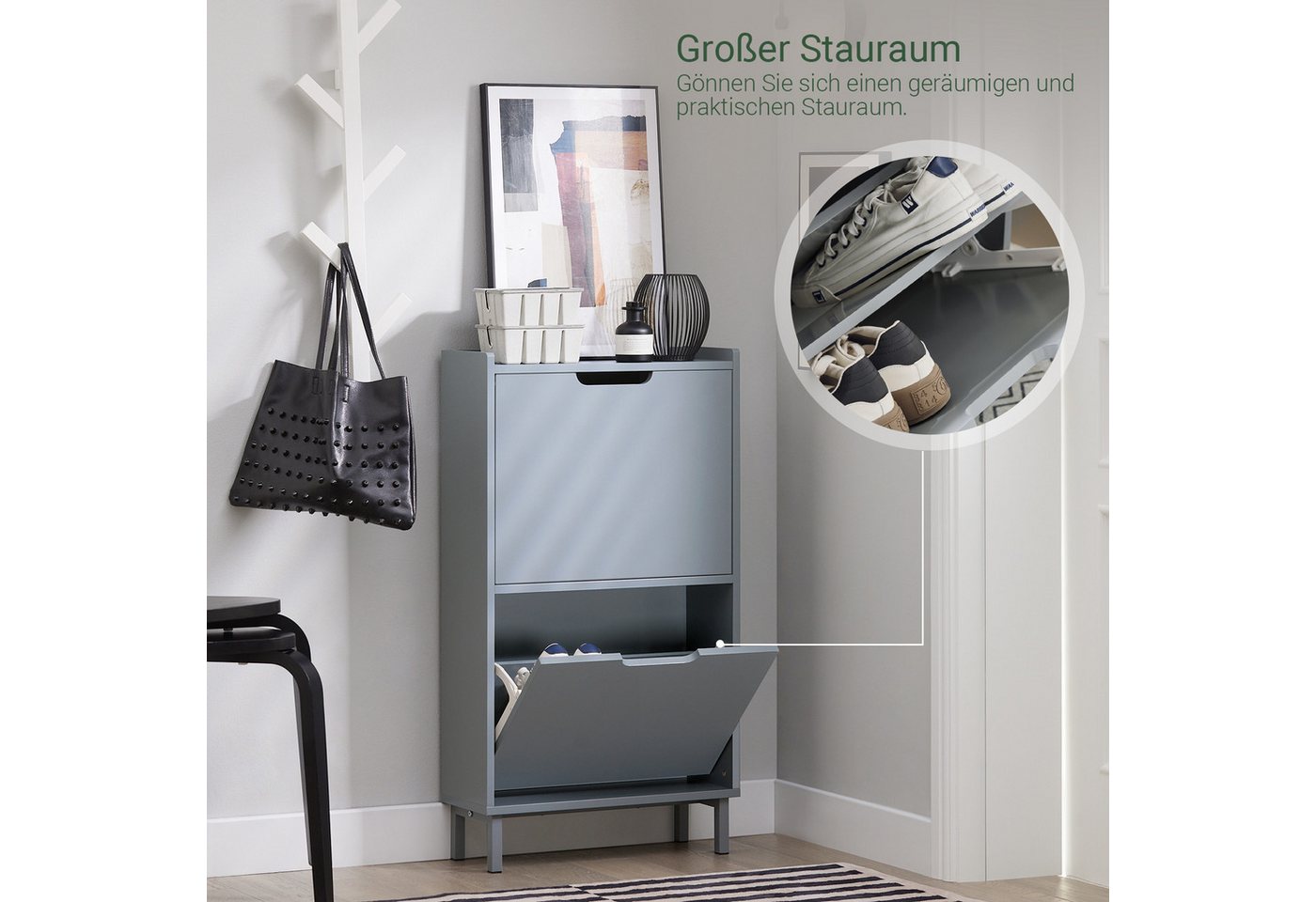 SoBuy Schuhkipper FSR151, Schuhschrank schmal, Schuhregal Schuhkipper, Schuhkommode Weiß, Schuhkipper schmal, nur 19 cm tief, für Kleine Wohnungen, Enge Flure – Bild 3 von 5