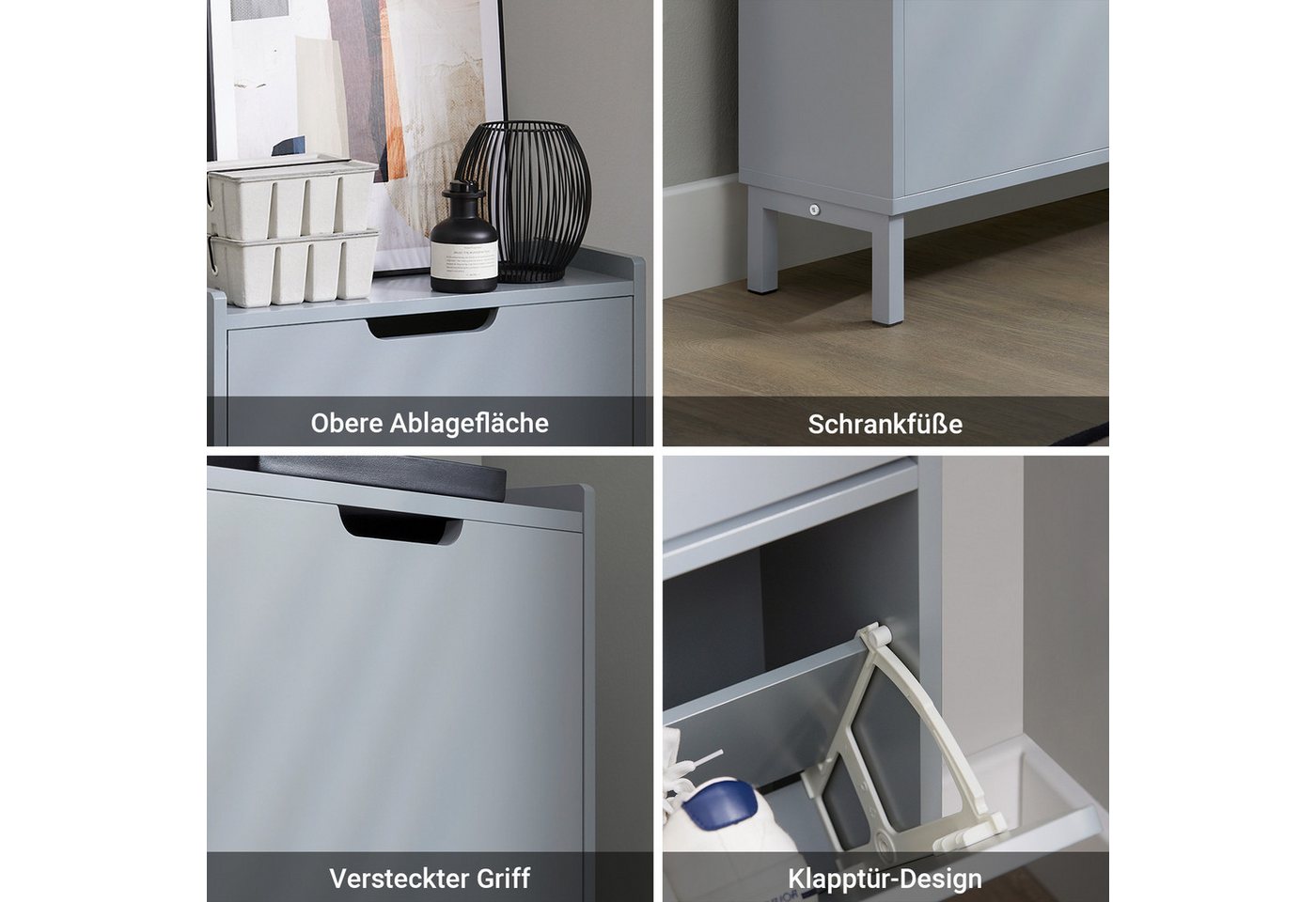 SoBuy Schuhkipper FSR151, Schuhschrank schmal, Schuhregal Schuhkipper, Schuhkommode Weiß, Schuhkipper schmal, nur 19 cm tief, für Kleine Wohnungen, Enge Flure – Bild 4 von 5