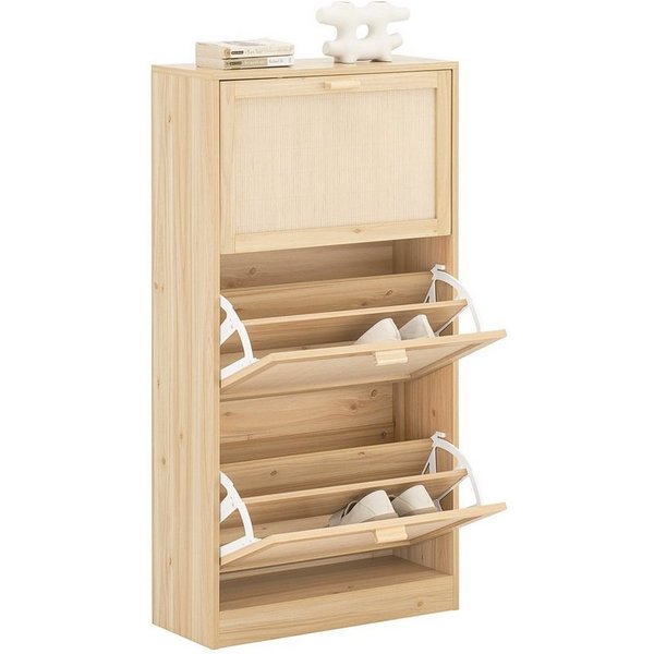 SoBuy Schuhkipper FSR159, Schuhschrank schmal, mit variabel verstellbaren Einlegeböden, Schuhschrank mit 3 Klappen Schuhkommode schmal Schuhregal Schuhablage