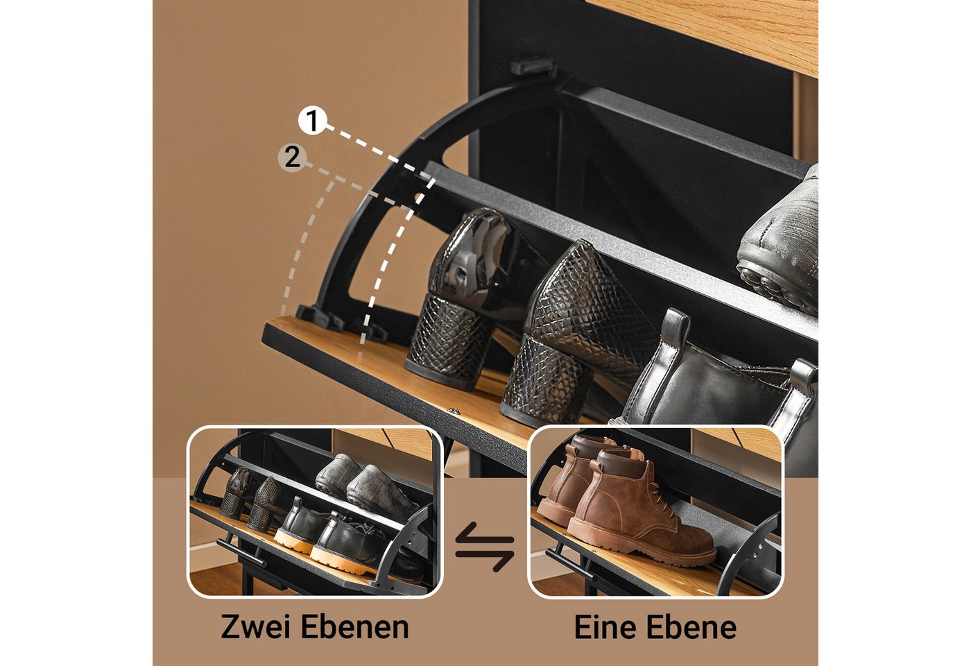 SoBuy Schuhkipper FSR164, Schuhschrank schmal, Schuhablage für 12-18 Paar Schuhe, Schuhschrank mit 3 Klappen Schuhregal Schuhkommode schmal – Bild 4 von 5