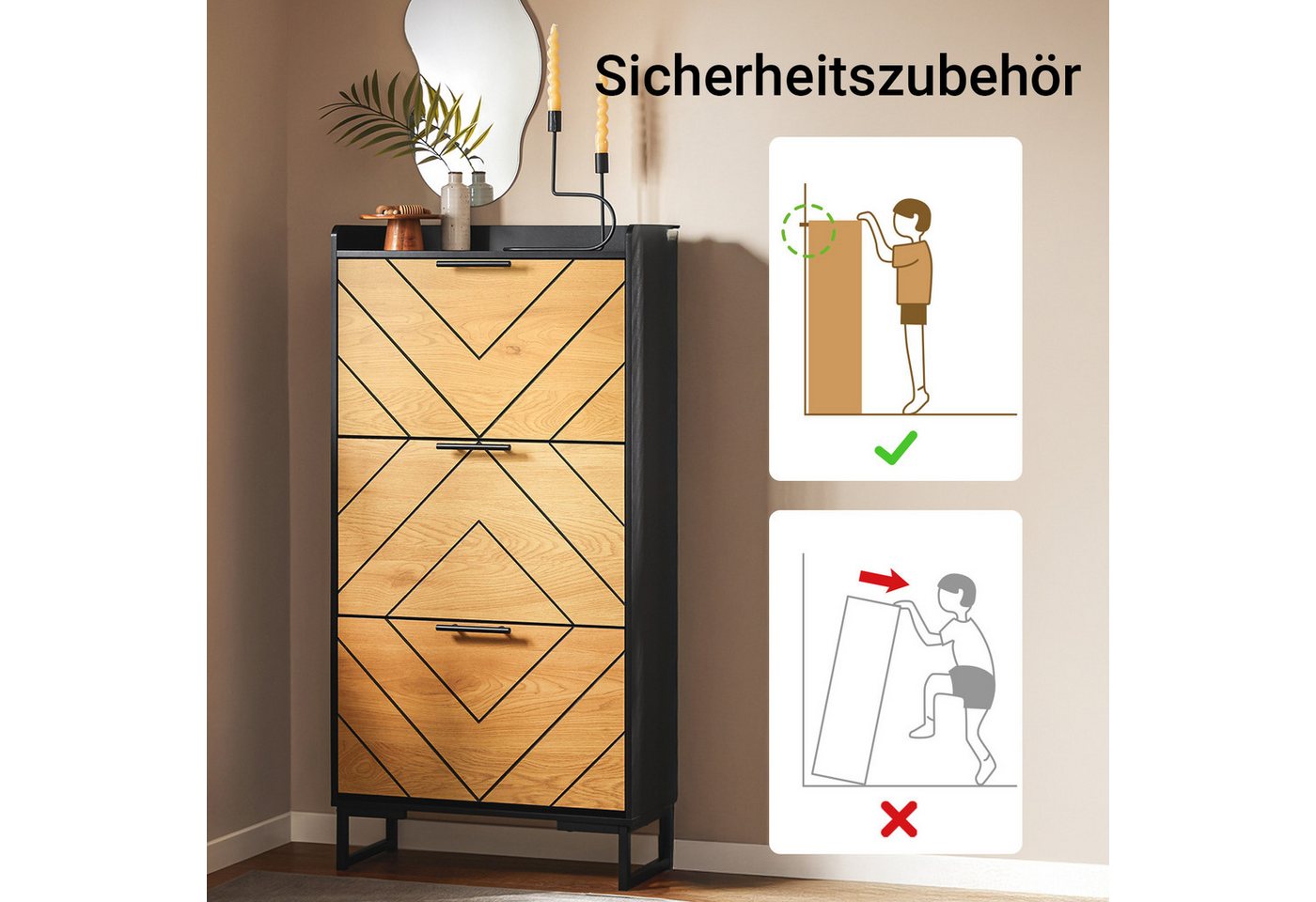 SoBuy Schuhkipper FSR164, Schuhschrank schmal, Schuhablage für 12-18 Paar Schuhe, Schuhschrank mit 3 Klappen Schuhregal Schuhkommode schmal – Bild 5 von 5