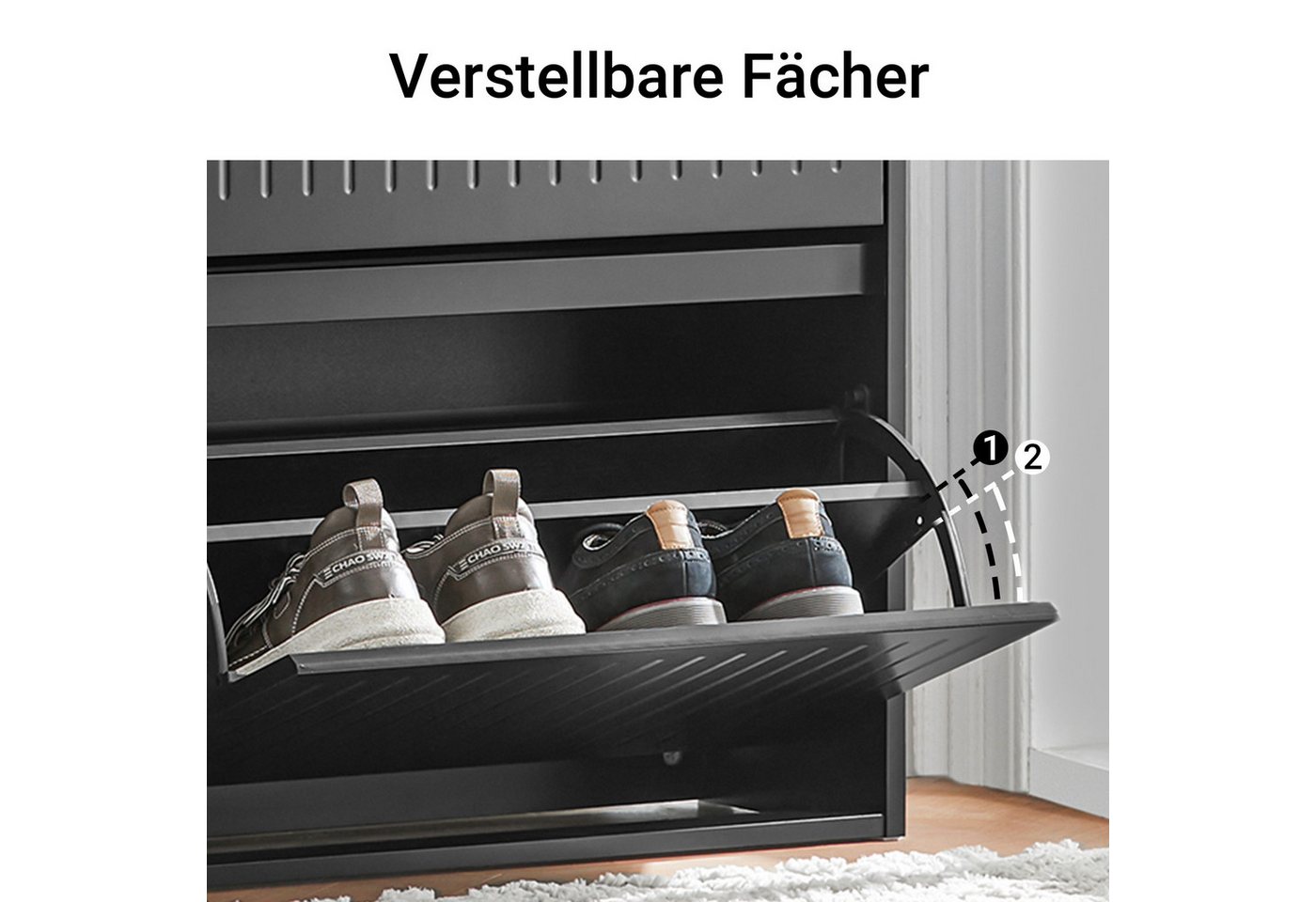 SoBuy Schuhkipper FSR165, Schuhschrank schmal, Flurschrank Schuhregal Schuhkommode weiß, Schuhkipper, Schuhablage mit 1/2/3 Klappen, Trennwand verstellbar – Bild 4 von 5