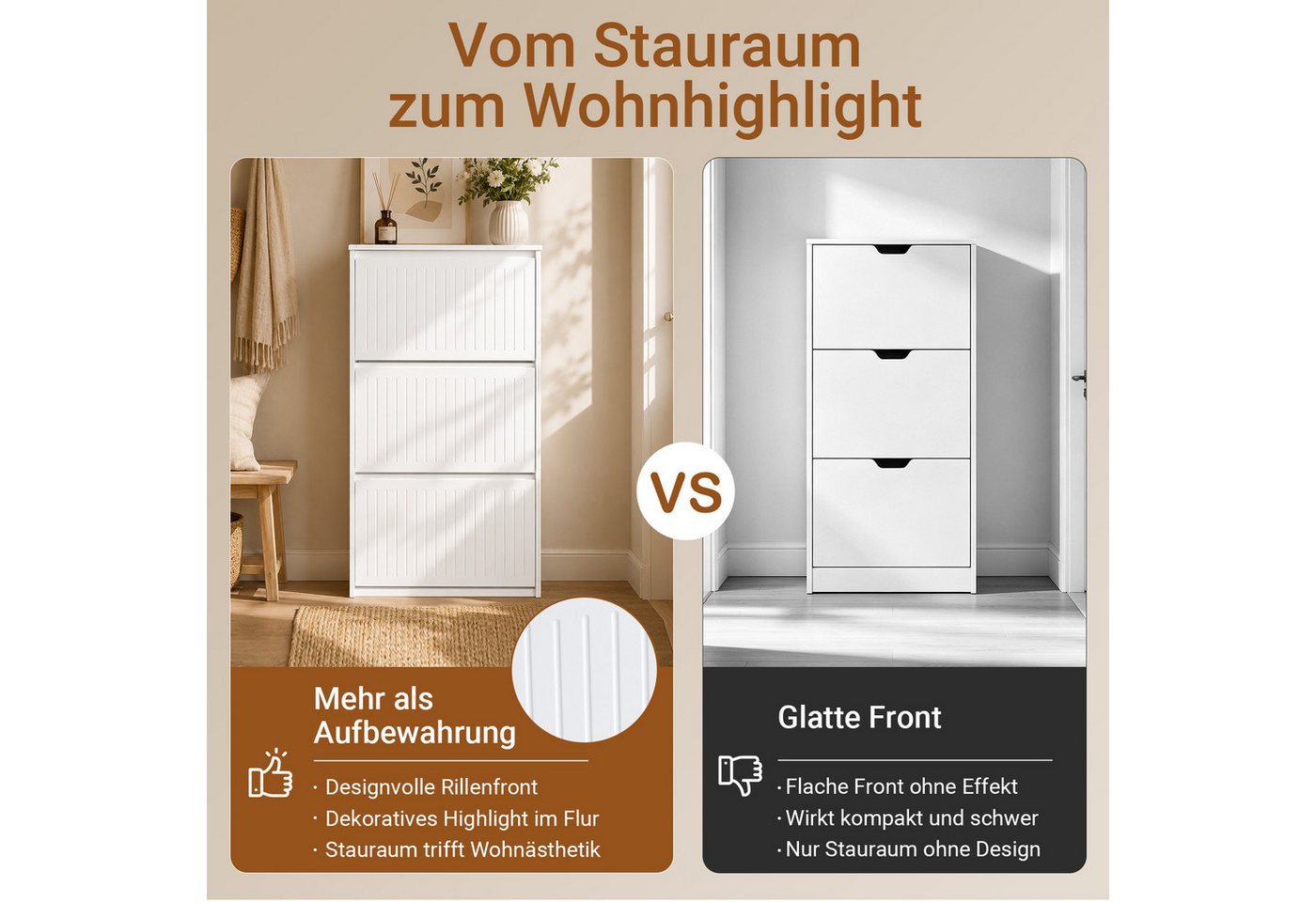 SoBuy Schuhkipper FSR165, Schuhschrank schmal, Flurschrank Schuhregal Schuhkommode weiß, Schuhkipper, Schuhablage mit 1/2/3 Klappen, Trennwand verstellbar – Bild 3 von 5