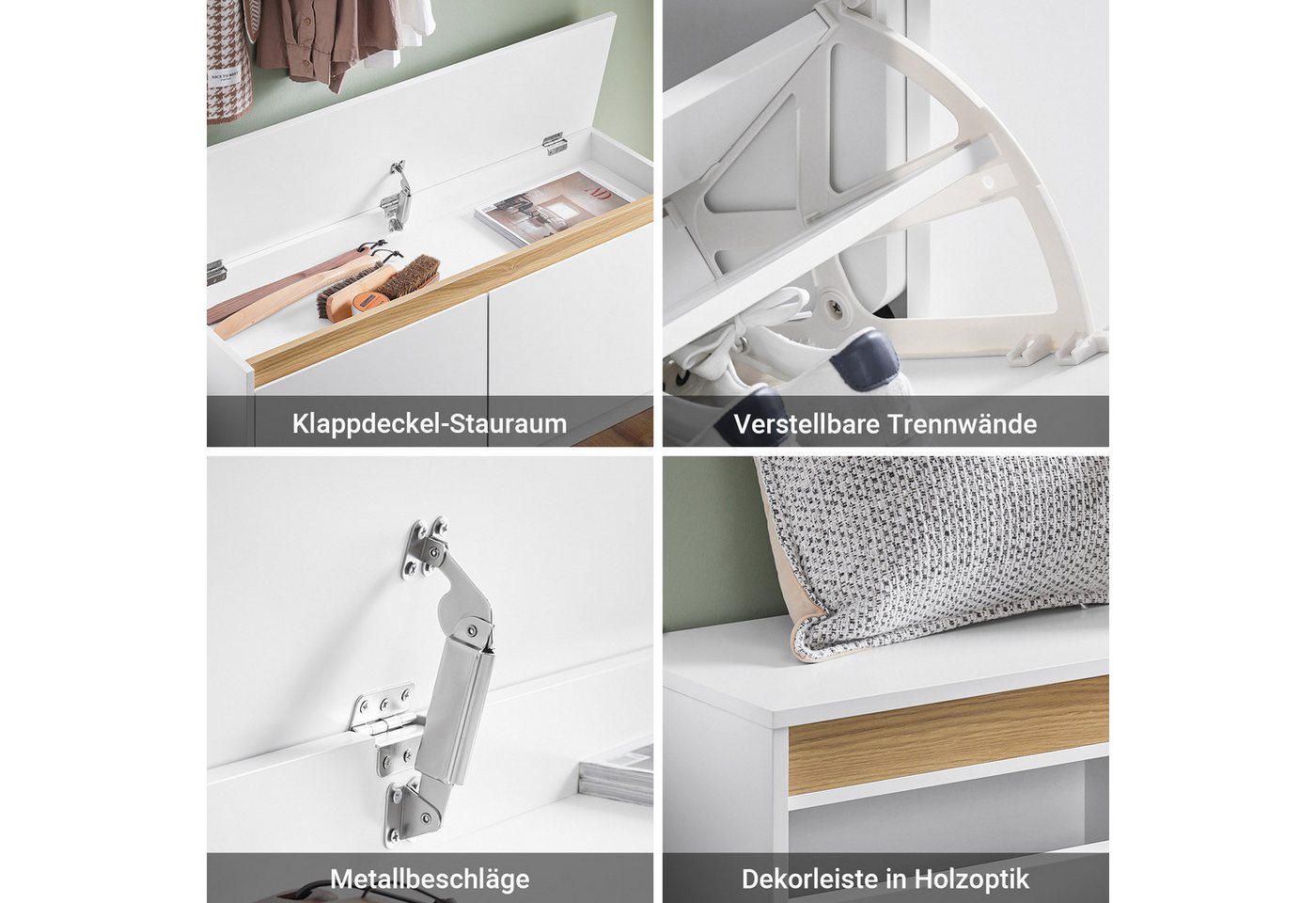 SoBuy Schuhkipper FSR171, Schuhbank Dielenbank, Sitzbank mit Stauraum, Schuhregal, Sitzkommode Schuhschrank mit 2 Klappen, gepolstert, Fach unter Kissen – Bild 5 von 5