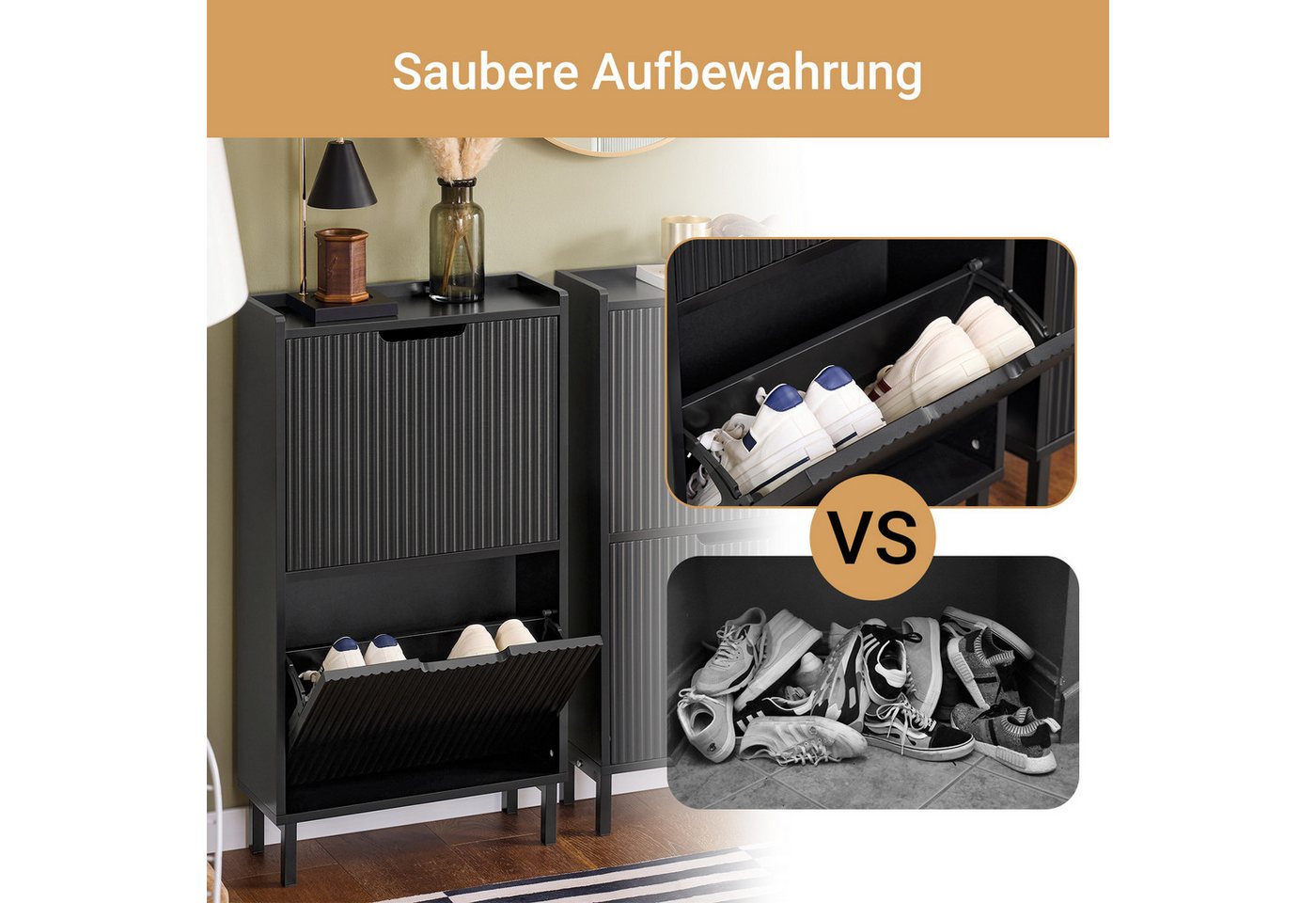 SoBuy Schuhkipper FSR177, Schuhschrank, Flurschrank Hoch Kommode für Diele, Flur, Schuhschrank schmal Schuhregal Schuhkommode Schuhablage – Bild 3 von 5