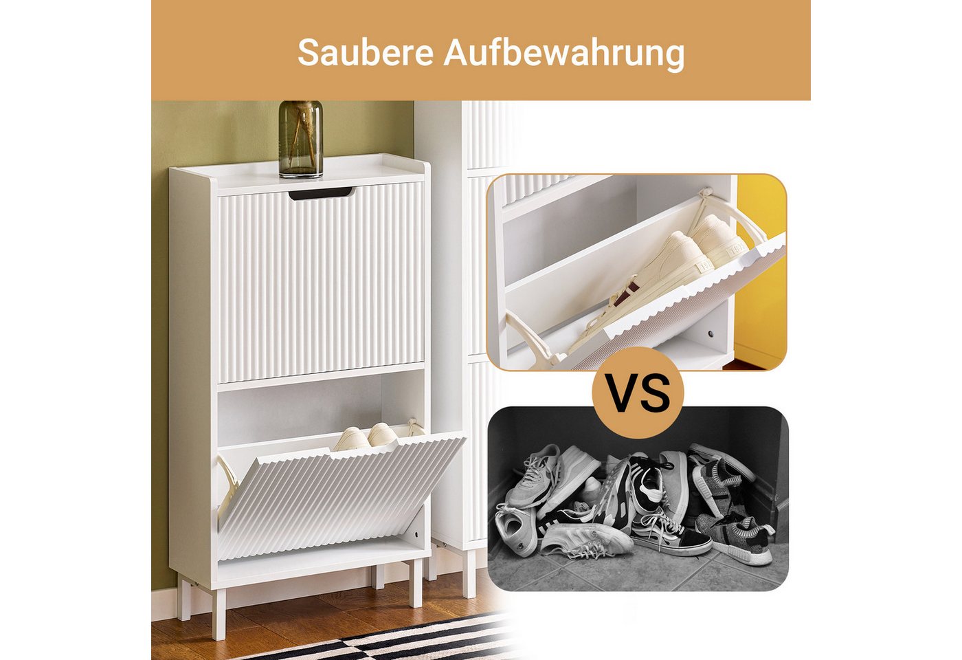 SoBuy Schuhkipper FSR177, Schuhschrank, Flurschrank Hoch Kommode für Diele, Flur, Schuhschrank schmal Schuhregal Schuhkommode Schuhablage – Bild 3 von 5