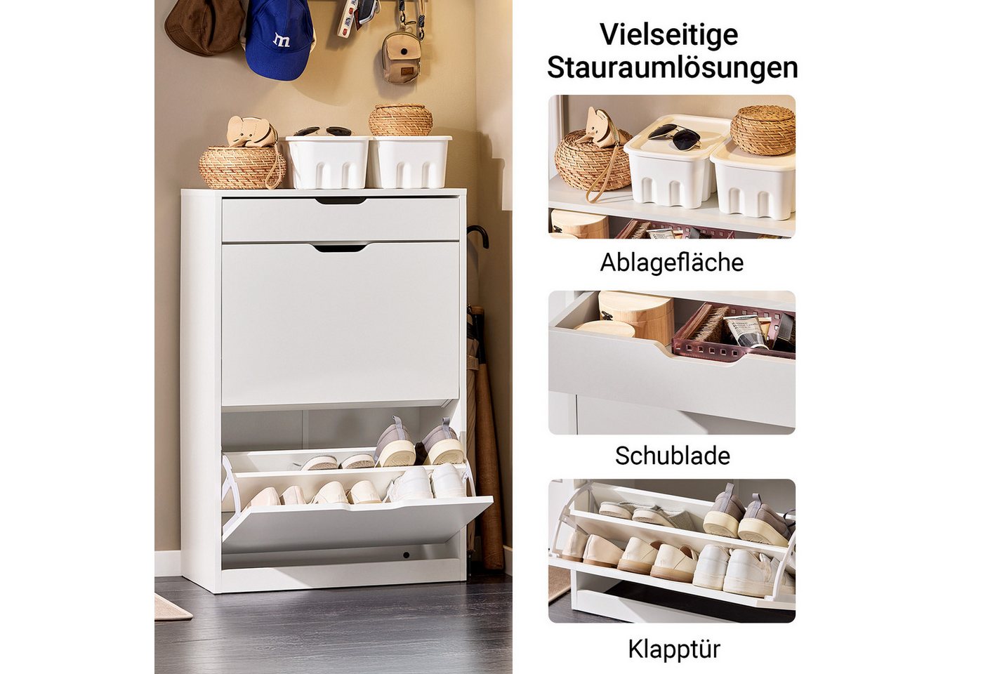 SoBuy Schuhkipper FSR180, Schuhschrank schmal, Schuhregal Schuhkommode Schuhablage, mit 2 Klappen, Schuhschrank perfekt für schmale Flure, für 10 Paar – Bild 2 von 5