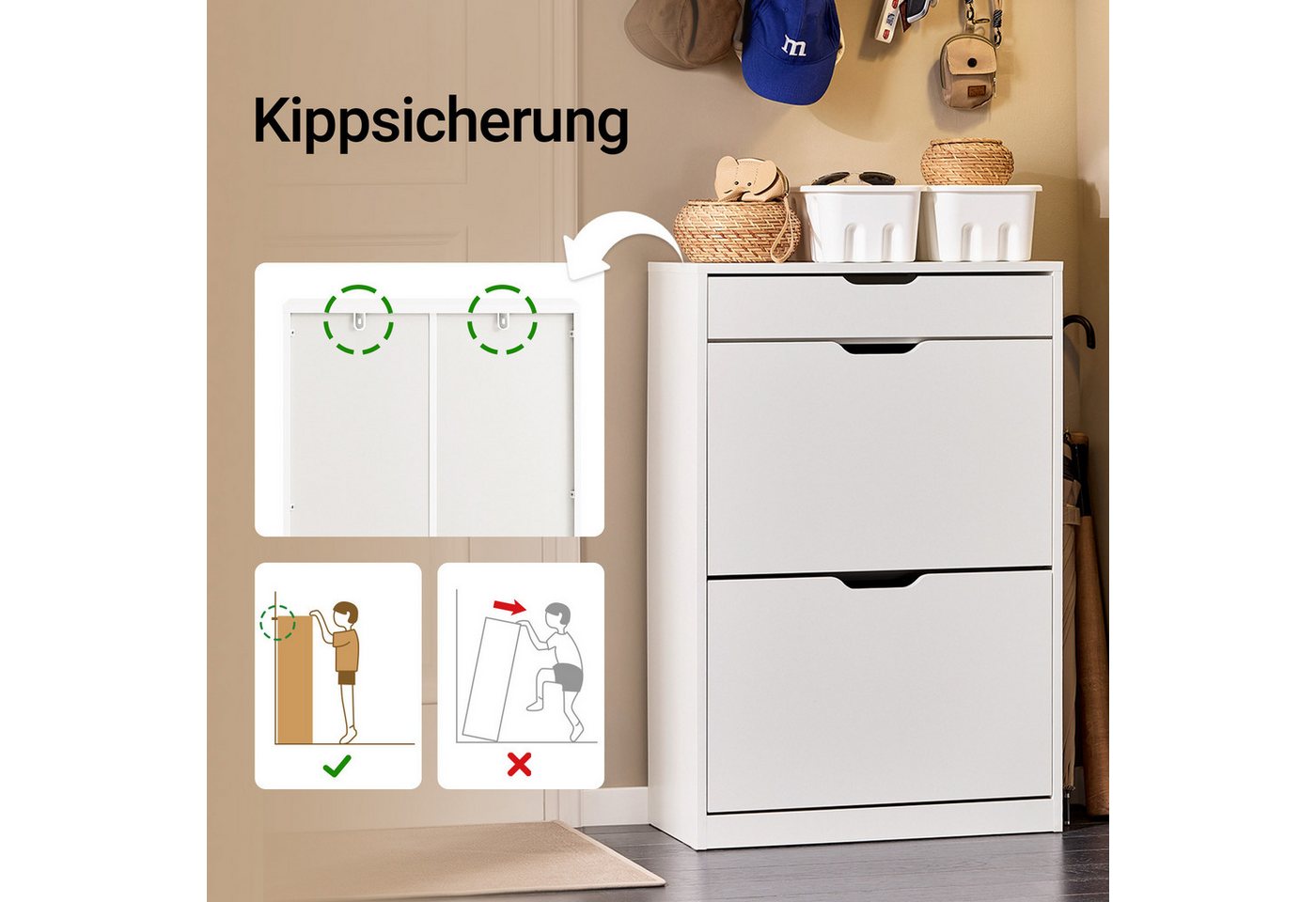 SoBuy Schuhkipper FSR180, Schuhschrank schmal, Schuhregal Schuhkommode Schuhablage, mit 2 Klappen, Schuhschrank perfekt für schmale Flure, für 10 Paar – Bild 5 von 5