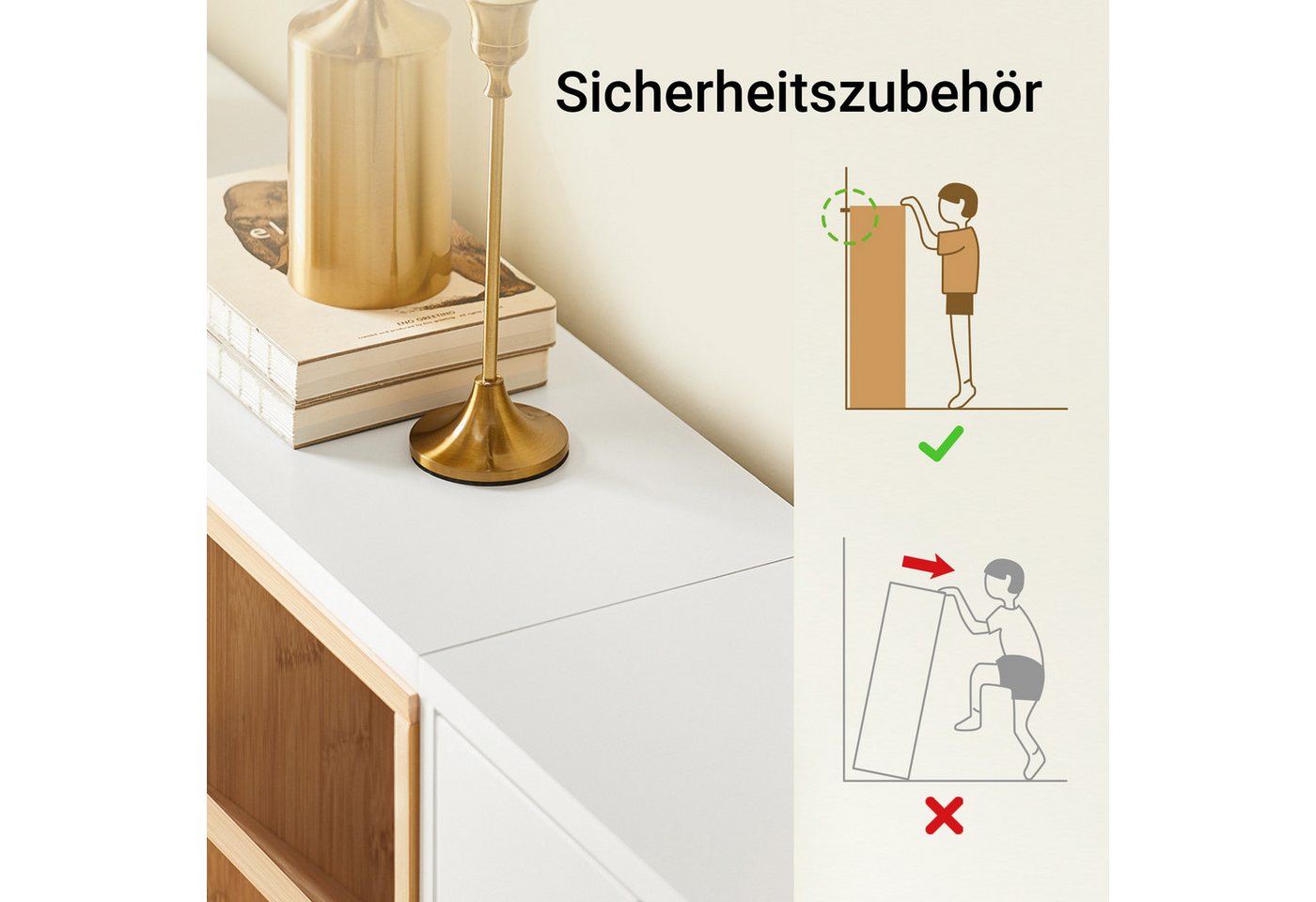 SoBuy Schuhkipper FSR183, Schuhschrank schmal, Flurschrank Schuhregal Schuhkommode Weiß, Schuhkipper, nur 19 cm tief, 4 Klappen & offene Fächer, Bambus-Holz – Bild 5 von 5
