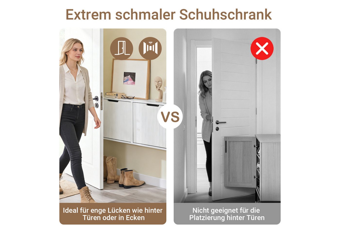 SoBuy Schuhkipper FSR204, Schuhschrank schmal, Schuhregal Schuhablage, Schuhschrank mit 2 Klappen, für 6-8 Paar Schuhe Wandmontage/stehend – Bild 4 von 5