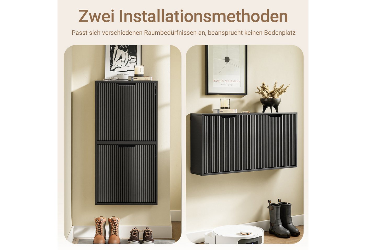 SoBuy Schuhkipper FSR204, Schuhschrank schmal, Schuhregal Schuhablage, Schuhschrank mit 2 Klappen, für 6-8 Paar Schuhe Wandmontage/stehend – Bild 3 von 5