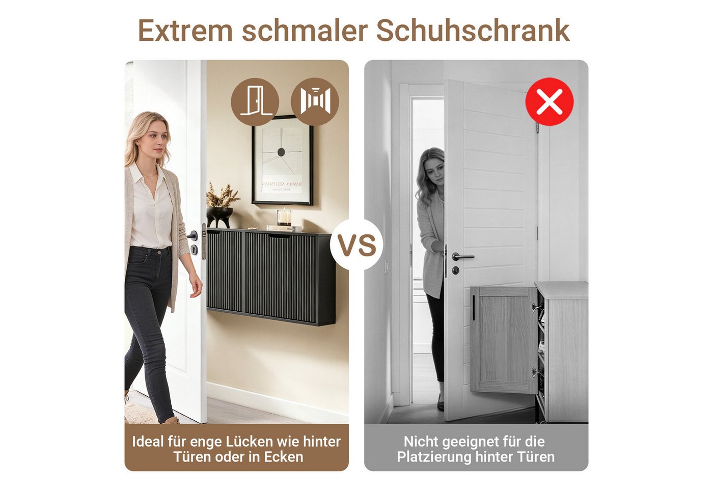 SoBuy Schuhkipper FSR204, Schuhschrank schmal, Schuhregal Schuhablage, Schuhschrank mit 2 Klappen, für 6-8 Paar Schuhe Wandmontage/stehend – Bild 4 von 5