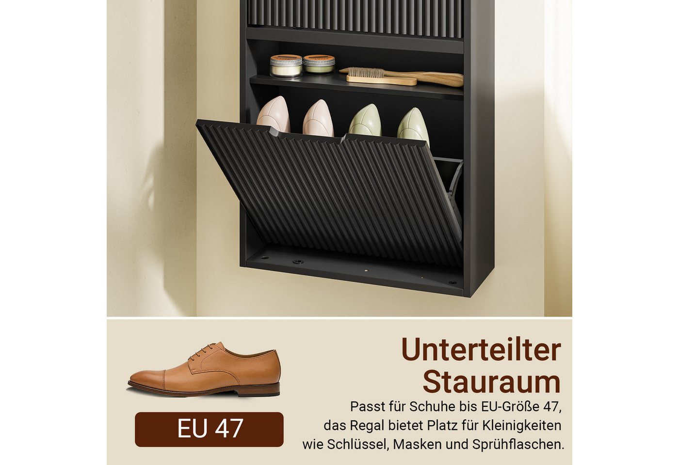 SoBuy Schuhkipper FSR204, Schuhschrank schmal, Schuhregal Schuhablage, Schuhschrank mit 2 Klappen, für 6-8 Paar Schuhe Wandmontage/stehend – Bild 5 von 5