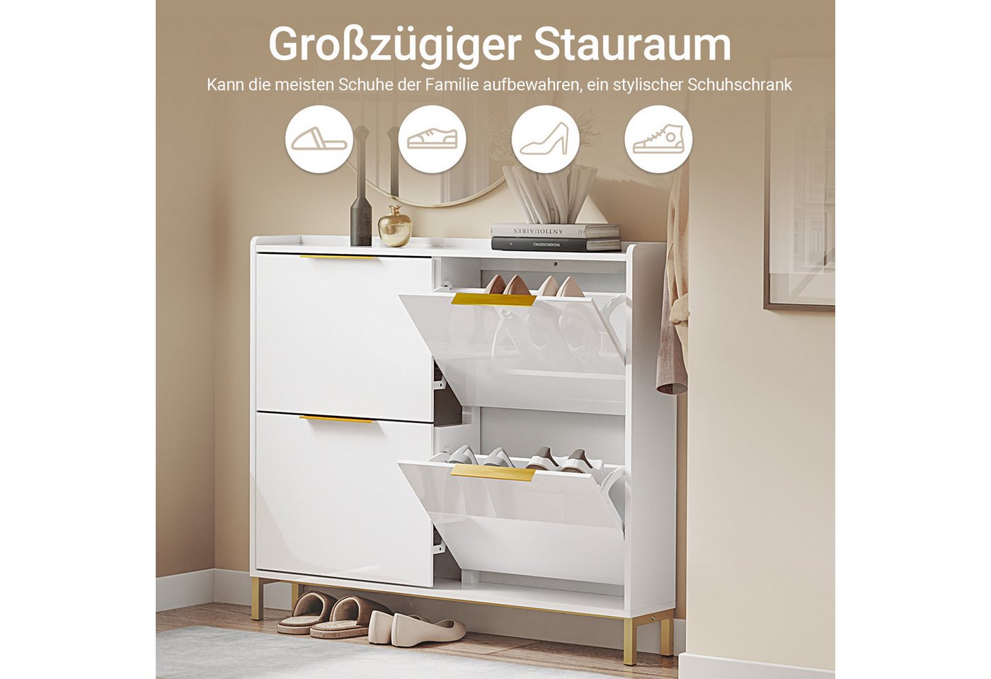 SoBuy Schuhkipper FSR206, Schuhschrank schmal, Schuhregal Schuhablage, Schuhschrank mit 4 Klappen, für 16-20 Paar Schuhe, Flur kleine Wohnung – Bild 2 von 5