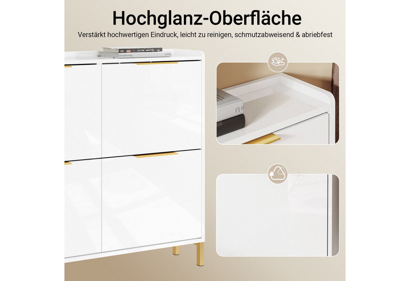 SoBuy Schuhkipper FSR206, Schuhschrank schmal, Schuhregal Schuhablage, Schuhschrank mit 4 Klappen, für 16-20 Paar Schuhe, Flur kleine Wohnung – Bild 5 von 5