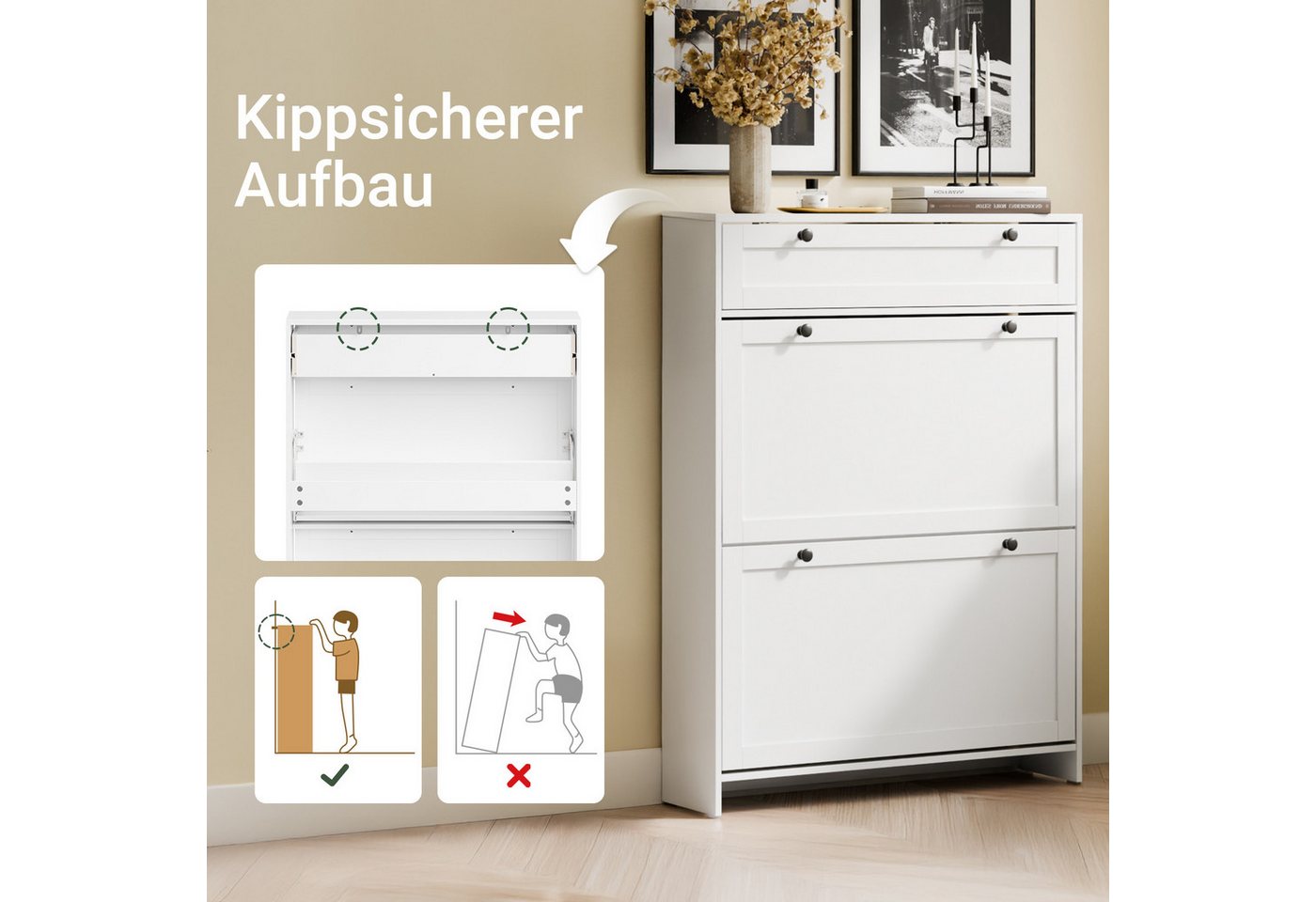 SoBuy Schuhkipper FSR207, Schuhschrank schmal, Schuhregal Schuhkommode, EXTREM SCHMAL, Schuhschrank mit Klappen, mit Schubladen, 19cm tief, für schmale Flure – Bild 5 von 5