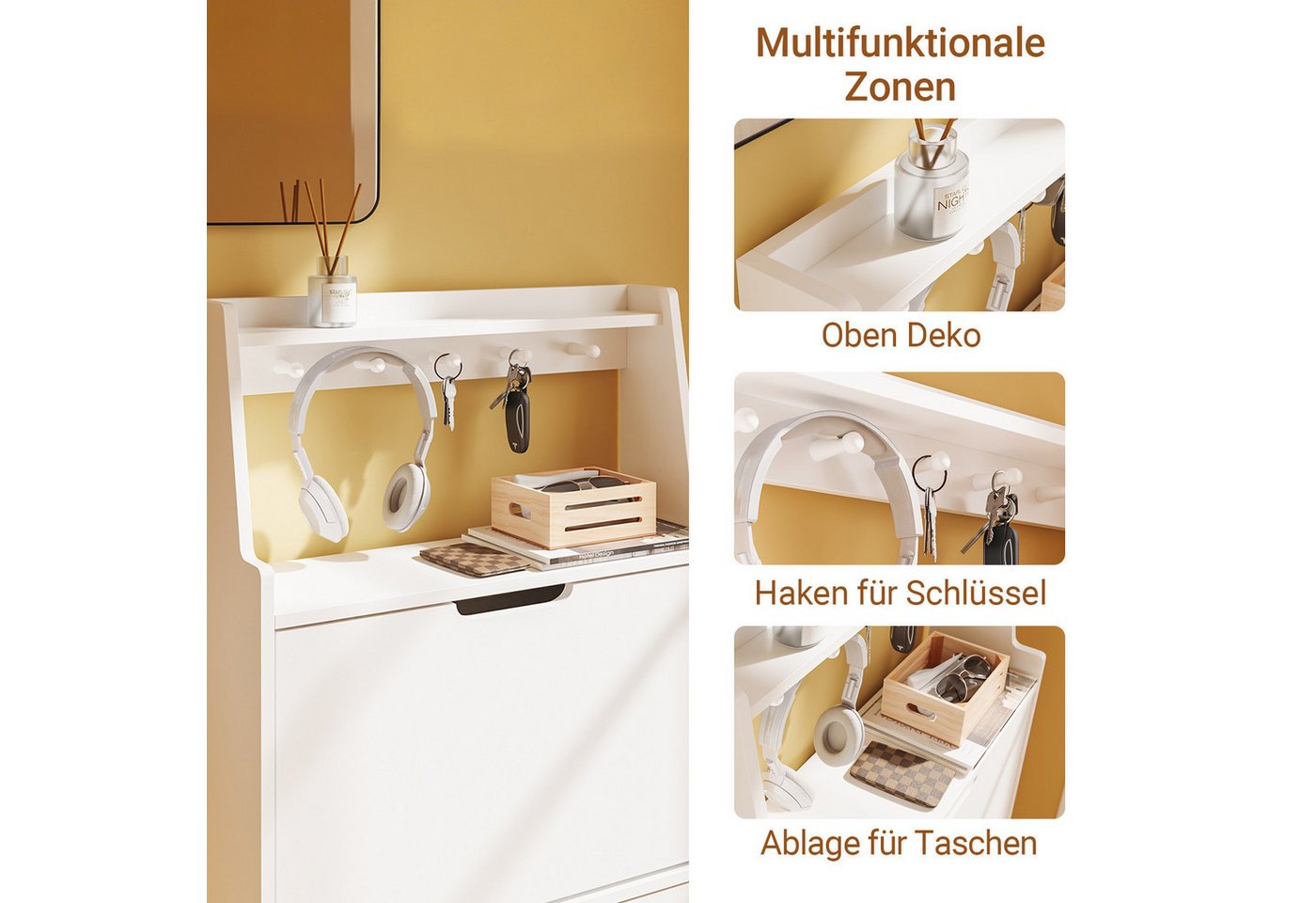 SoBuy Schuhkipper FSR221, Schuhschrank schmal, Schuhregal Schuhkipper schmal Flurschrank, Schuhkommode Schuhablage, mit Haken und offenem Fach, Platzsparend – Bild 4 von 5