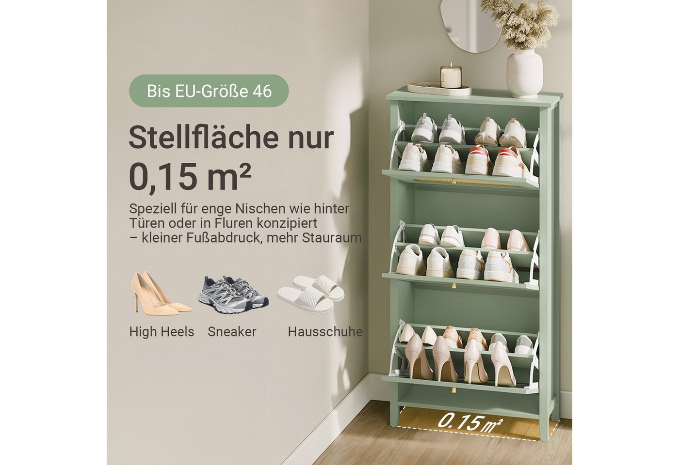 SoBuy Schuhkipper FSR222, Schuhschrank schmal mit 3 Klappen, Schuhablage Schuhkommode (1er Set), Schuhkipper, Platzsparend, für 12 Paar Schuhe, bis EU-Größe 46, – Bild 5 von 5