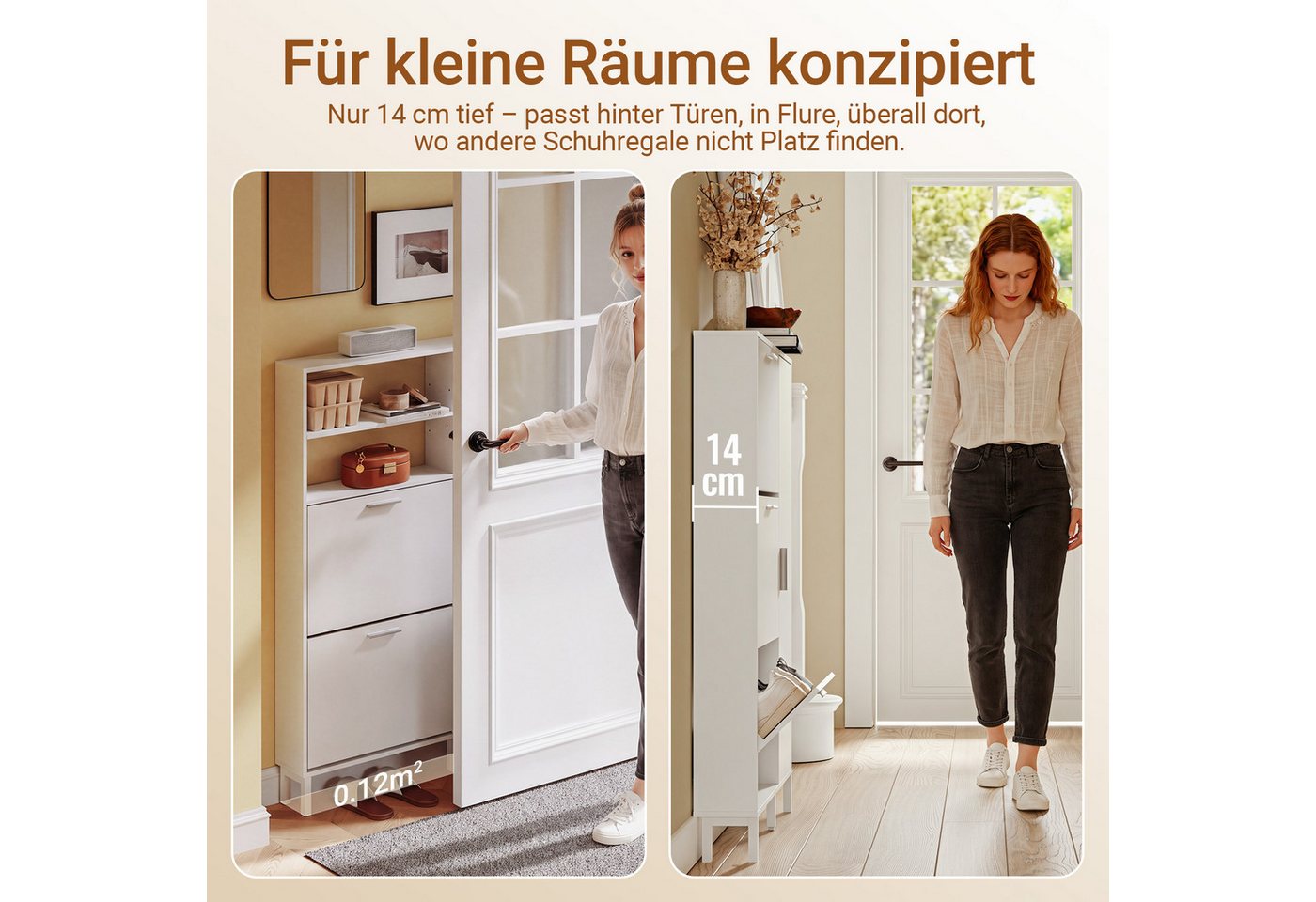 SoBuy Schuhkipper FSR230, Schuhschrank schmal 14cm, 2-in-1-Schrank mit Kippschubladen (1er Set), Schuhkipper schmal, 10 Paar Schuhe, für Kleine Wohnungen, Enge  – Bild 2 von 5