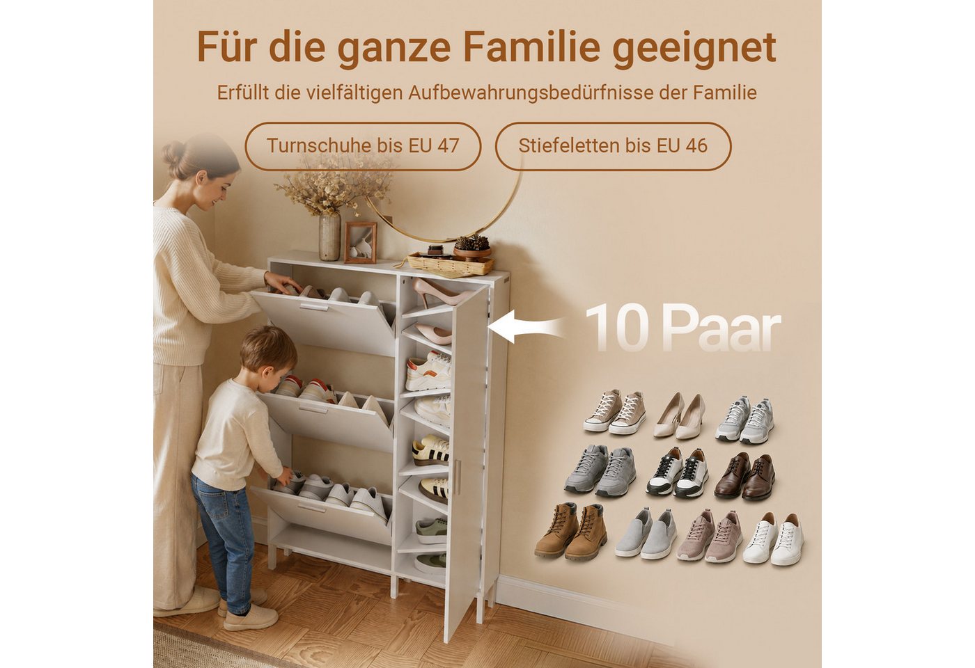 SoBuy Schuhkipper FSR230, Schuhschrank schmal 14cm, 2-in-1-Schrank mit Kippschubladen (1er Set), Schuhkipper schmal, 10 Paar Schuhe, für Kleine Wohnungen, Enge  – Bild 3 von 5