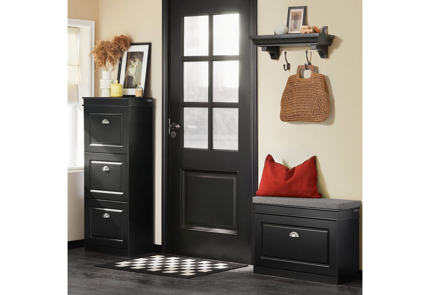 SoBuy Schuhkipper FSR82, Schuhregal schmal, Sitzbank mit Stauraum, Flur, Schlafzimmer, Schuhschrank schmal, Schuhbank mit Sitzkissen, mit Klappe – Bild 3 von 5