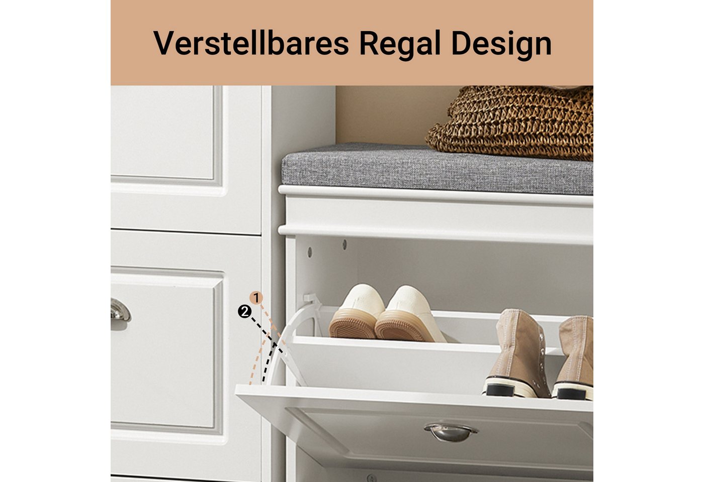 SoBuy Schuhkipper FSR82, Schuhregal schmal, Sitzbank mit Stauraum, Flur, Schlafzimmer, Schuhschrank schmal, Schuhbank mit Sitzkissen, mit Klappe – Bild 4 von 5