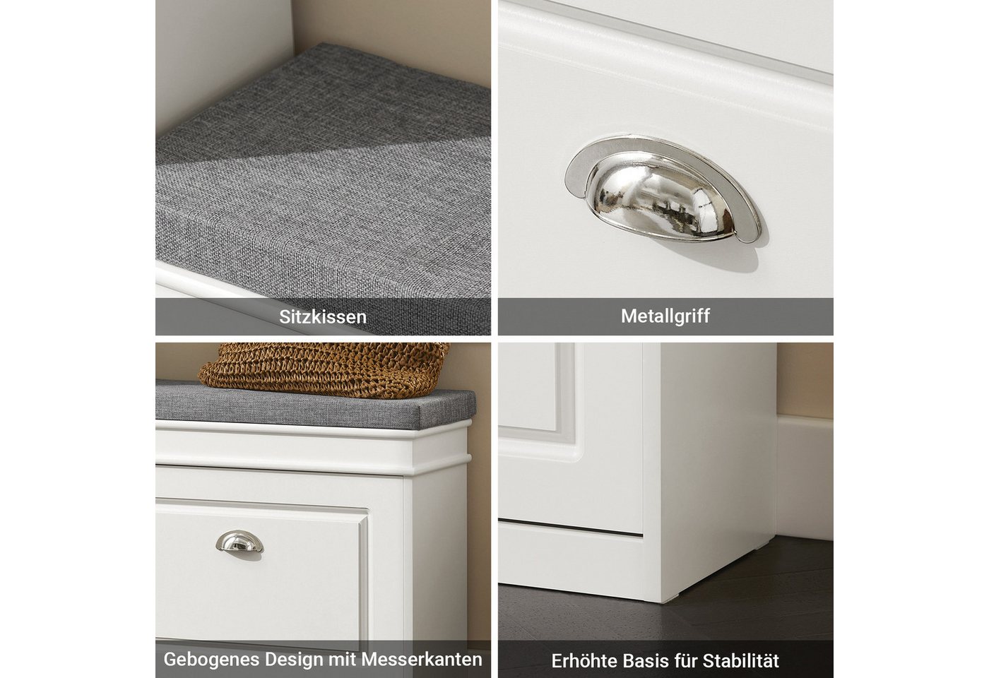 SoBuy Schuhkipper FSR82, Schuhregal schmal, Sitzbank mit Stauraum, Flur, Schlafzimmer, Schuhschrank schmal, Schuhbank mit Sitzkissen, mit Klappe – Bild 5 von 5
