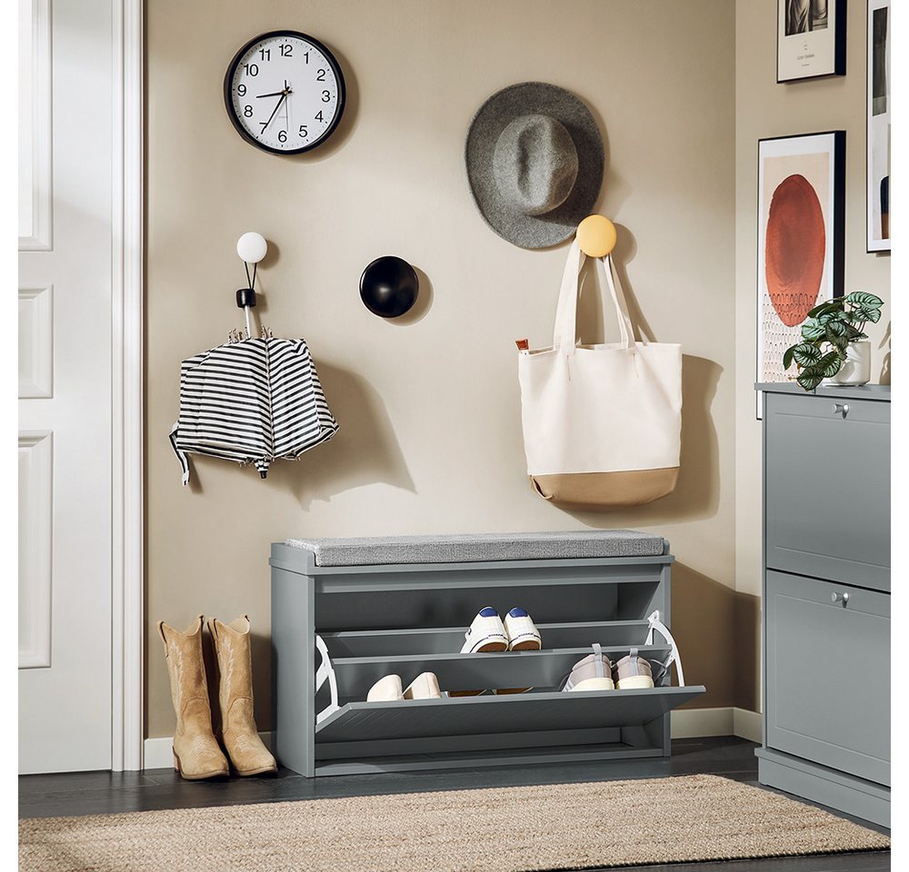 SoBuy Schuhkipper FSR98, Schuhregal Garderobenbank für Flur, Wohnzimmer, Schuhschrank mit Klappe Schuhbank mit Sitzkissen Schuhkommode – Bild 2 von 5