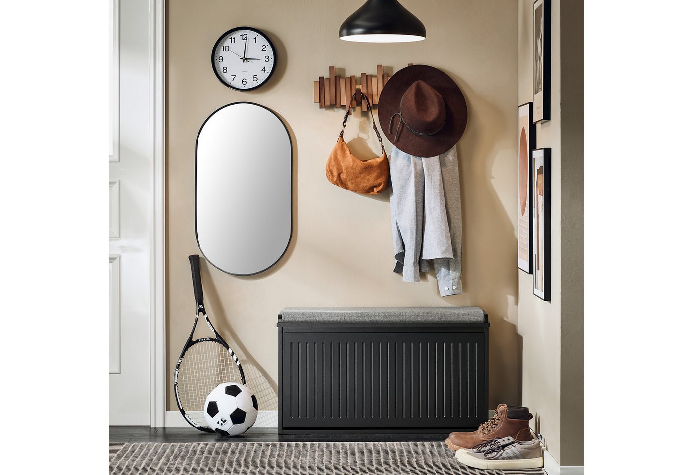 SoBuy Schuhkipper FSR98, Schuhregal Garderobenbank für Flur, Wohnzimmer, Schuhschrank mit Klappe Schuhbank mit Sitzkissen Schuhkommode – Bild 3 von 5