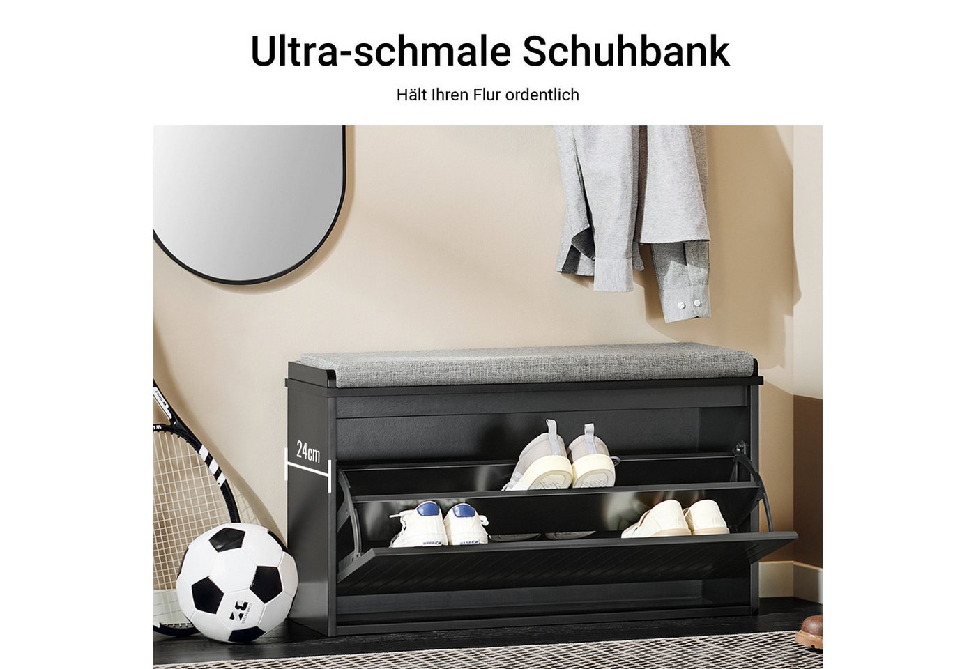 SoBuy Schuhkipper FSR98, Schuhregal Garderobenbank für Flur, Wohnzimmer, Schuhschrank mit Klappe Schuhbank mit Sitzkissen Schuhkommode – Bild 4 von 5
