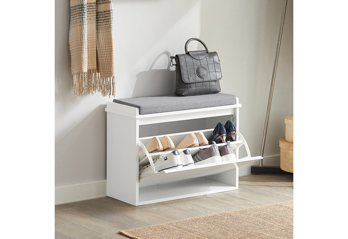 SoBuy Schuhkipper FSR98, Schuhregal Garderobenbank für Flur, Wohnzimmer, Schuhschrank mit Klappe Schuhbank mit Sitzkissen Schuhkommode – Bild 3 von 5