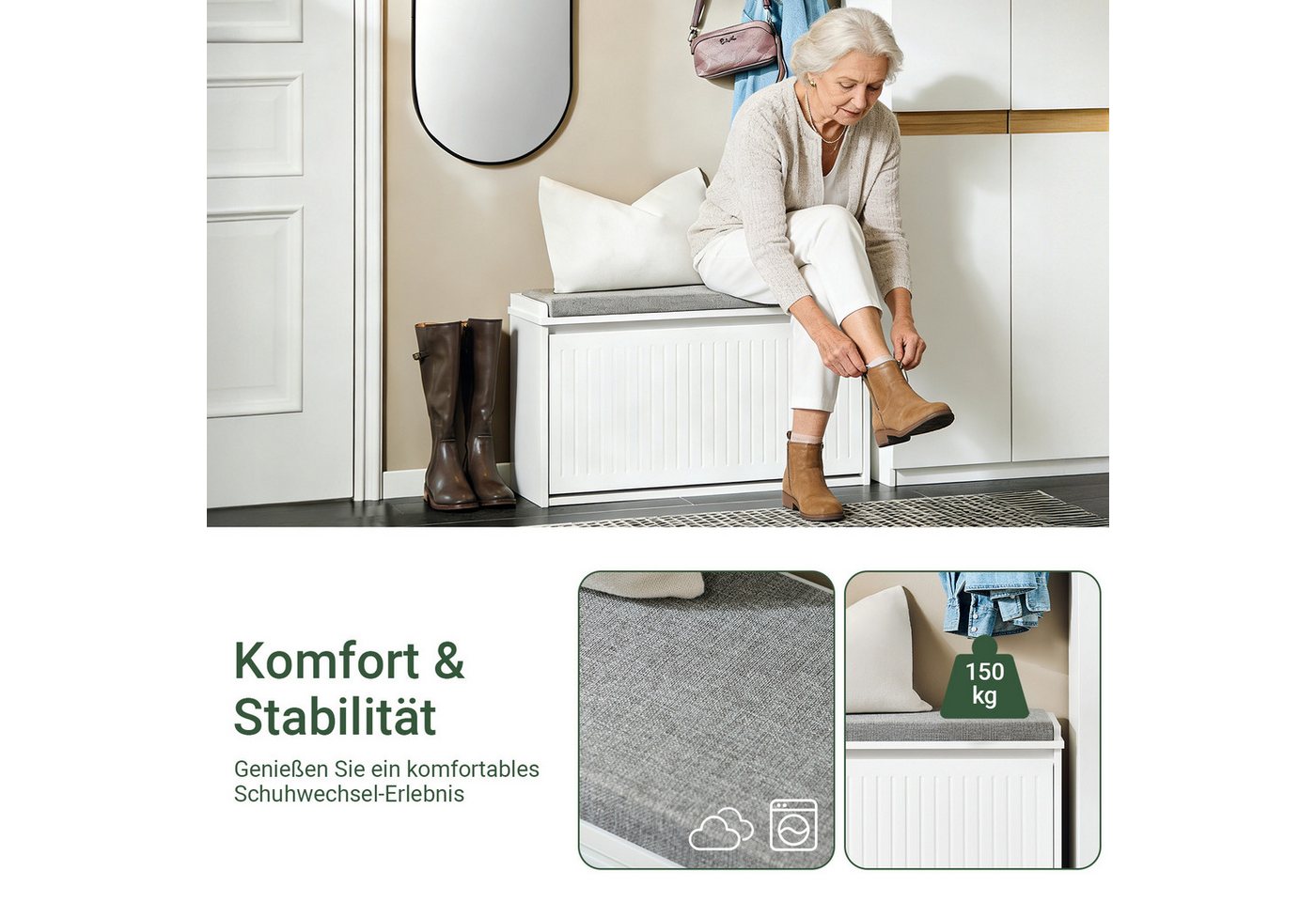 SoBuy Schuhkipper FSR98, Schuhregal Garderobenbank für Flur, Wohnzimmer, Schuhschrank mit Klappe Schuhbank mit Sitzkissen Schuhkommode – Bild 4 von 5
