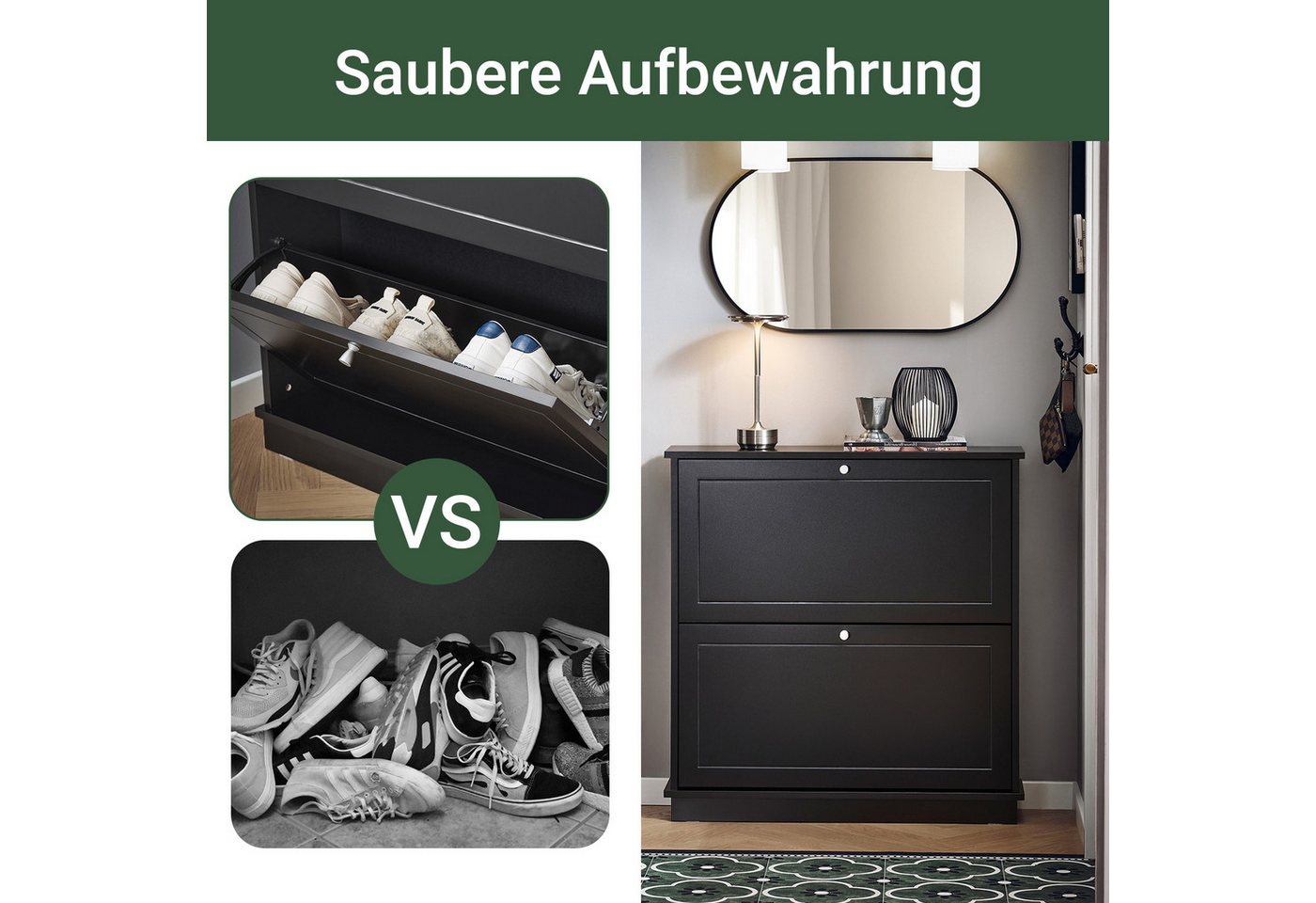 SoBuy Schuhkipper FSR99, Schuhkommode für bis zu 10 Paar Schuhe, Flur, Eingangsbereich, mit 2 Klappen Schuhschrank schmal Schuhregal mit 4 Ablageflächen – Bild 4 von 5