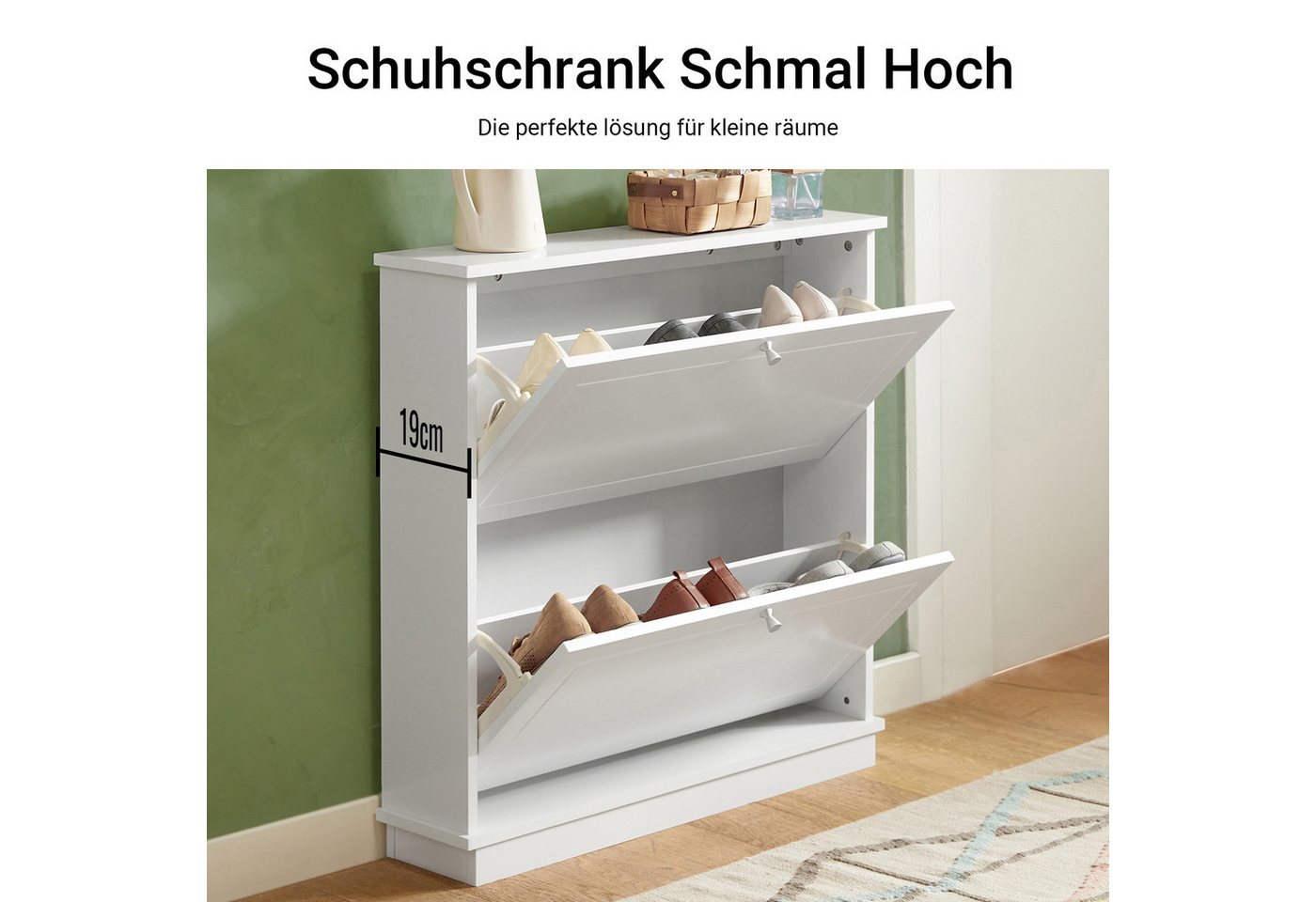 SoBuy Schuhkipper FSR99, Schuhkommode für bis zu 10 Paar Schuhe, Flur, Eingangsbereich, mit 2 Klappen Schuhschrank schmal Schuhregal mit 4 Ablageflächen – Bild 3 von 5