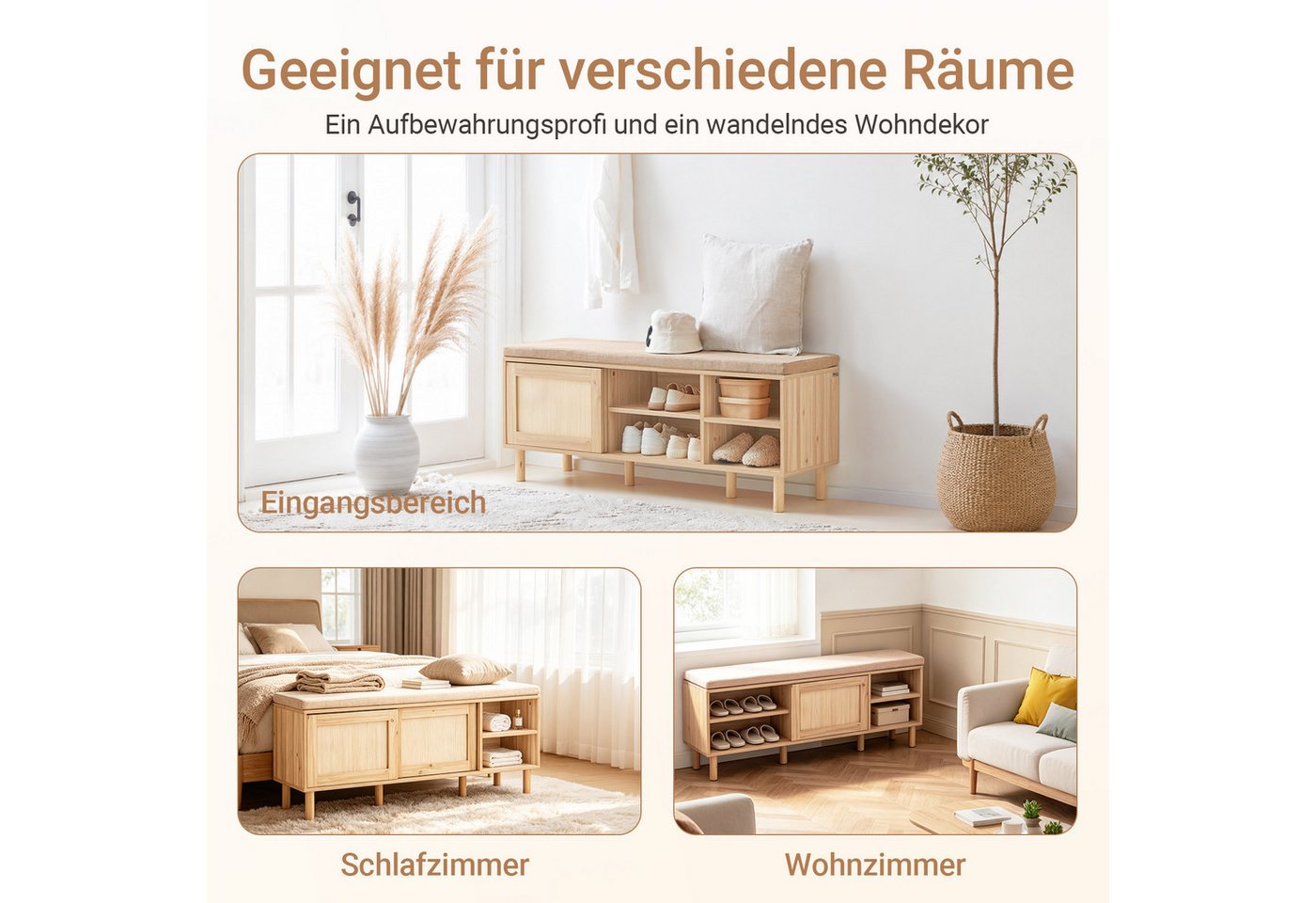 SoBuy Schuhregal FSR163, Schuhbank mit Sitzfläche, Schuhschrank schmal mit Schiebetüren, Sitzbank mit Stauraum Dielenbank Schuhtruhe Sitzkommode Schuhregal – Bild 5 von 5