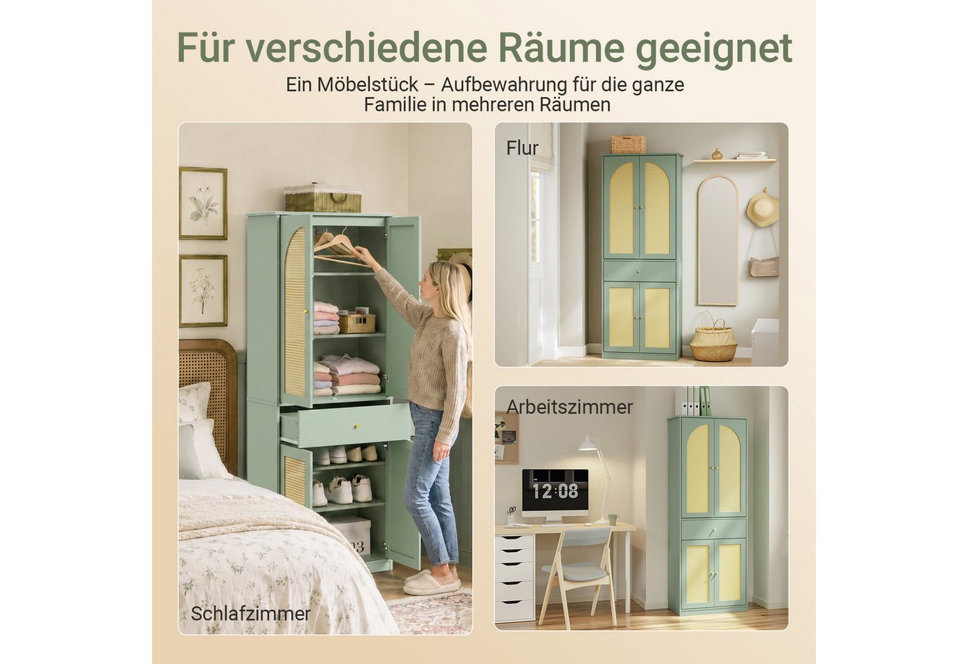 SoBuy Schuhschrank FSB107, Hochschrank Schuhregal Schuhhochschrank, für Schlafzimmer Flur (1er Set) Schuhschrank, mit Kleiderstange, Schublade, verstellbaren Bö – Bild 5 von 5