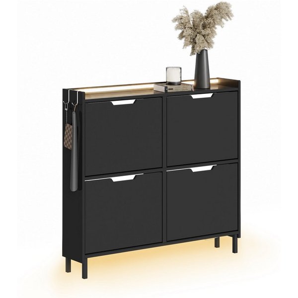 SoBuy Schuhschrank FSR100, Schuhschrank schmal, Schuhregal Schuhkipper Flurschrank, Licht Schuhschrank hängend, mit Sensorlicht, 4 Klappen, Schuhaufbewahrung