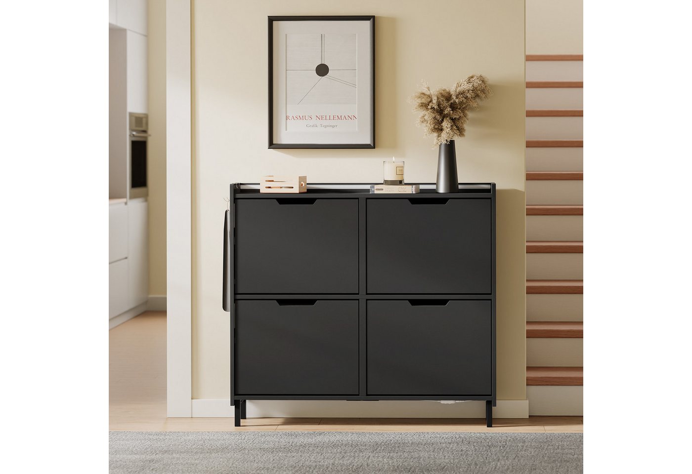 SoBuy Schuhschrank FSR100, Schuhschrank schmal, Schuhregal Schuhkipper Flurschrank, Licht Schuhschrank hängend, mit Sensorlicht, 4 Klappen, Schuhaufbewahrung – Bild 2 von 5