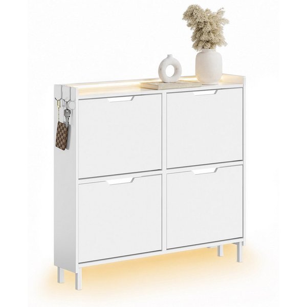 SoBuy Schuhschrank FSR100, Schuhschrank schmal, Schuhregal Schuhkipper Flurschrank, Licht Schuhschrank hängend, mit Sensorlicht, 4 Klappen, Schuhaufbewahrung