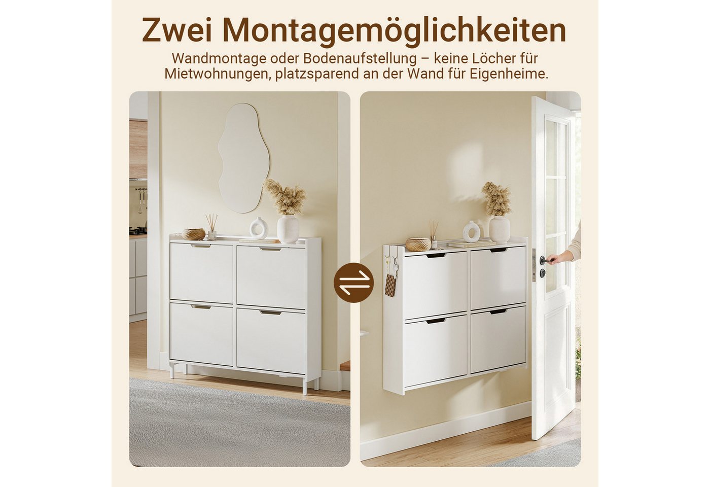 SoBuy Schuhschrank FSR100, Schuhschrank schmal, Schuhregal Schuhkipper Flurschrank, Licht Schuhschrank hängend, mit Sensorlicht, 4 Klappen, Schuhaufbewahrung – Bild 3 von 5