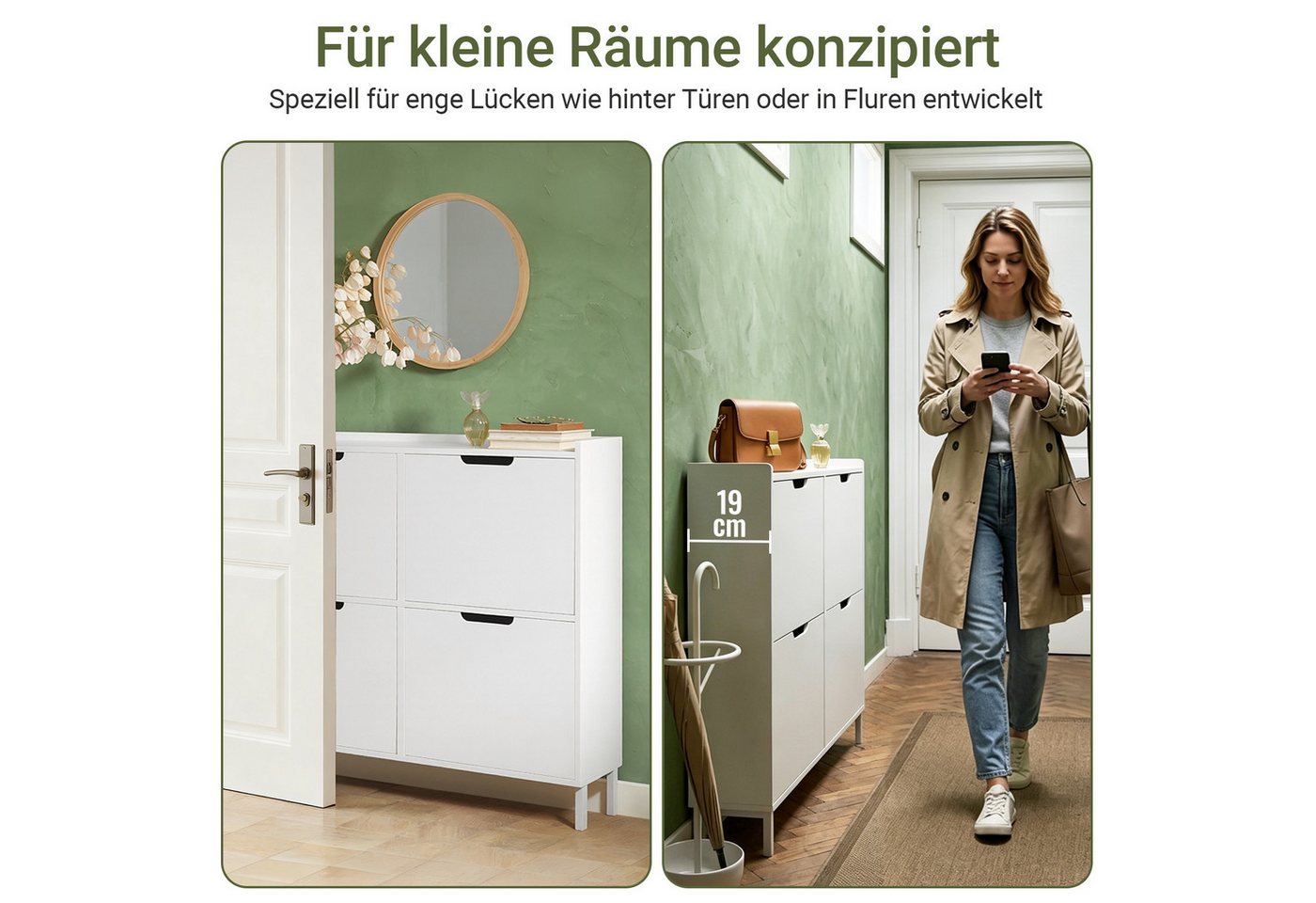 SoBuy Schuhschrank FSR100, Schuhkipper Schuhregal Flurschrank Schuhkommode Schuhschrank schmal, mit 4 Klappen, für 8-12 Paar Schuhe, Diele, Flur – Bild 3 von 5
