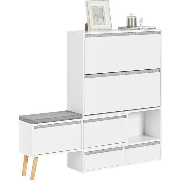 SoBuy Schuhschrank FSR134, Schuhkipper Schuhschrank mit Sitzbank Schuhbank mit Sitzfläche Schuhablage mit 2 Klappen, 2 Türen und 2 Schubladen Flurschrank