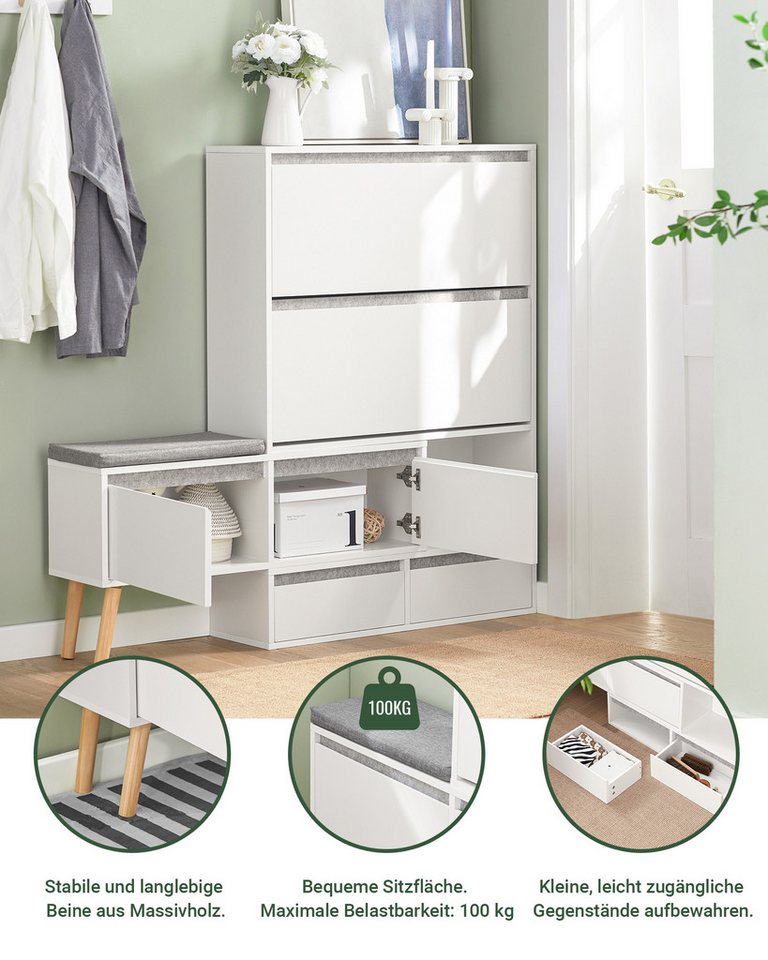 SoBuy Schuhschrank FSR134, Schuhkipper Schuhschrank mit Sitzbank Schuhbank mit Sitzfläche Schuhablage mit 2 Klappen, 2 Türen und 2 Schubladen Flurschrank – Bild 3 von 5
