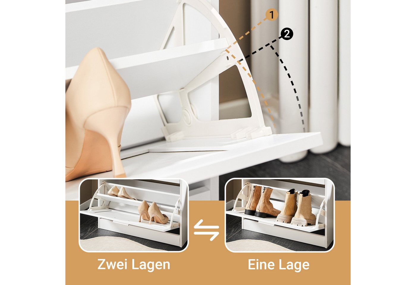 SoBuy Schuhschrank FSR137, Schuhkipper Schuhablage Schuhregal Schuhkommode mit 2 Klappen, Schuhschrank schmal, perfekt für schmale Flure, 12 Paar – Bild 3 von 5