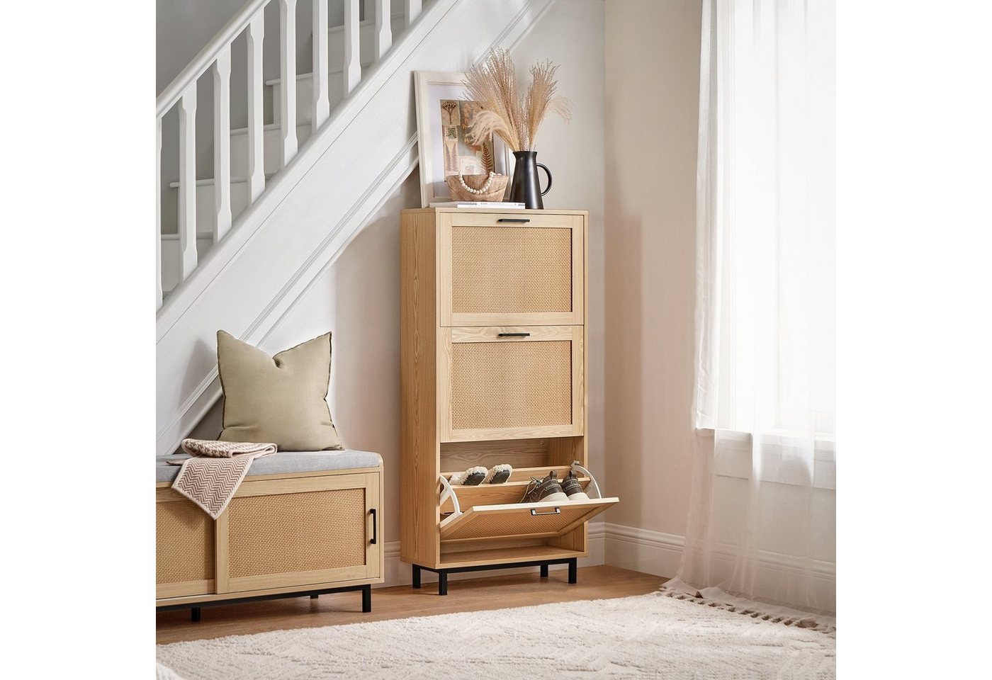 SoBuy Schuhschrank FSR155, Schuhschrank schmal, Platzsparend Diele Flur Schuhkipper mit 3 Klappen Schuhkommode schmal Schuhregal Schuhablage – Bild 2 von 5