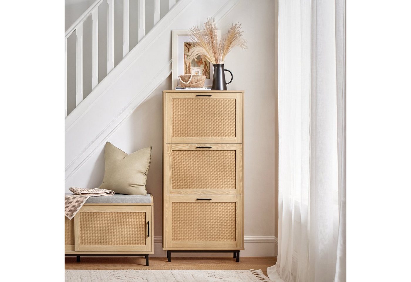 SoBuy Schuhschrank FSR155, Schuhschrank schmal, Platzsparend Diele Flur Schuhkipper mit 3 Klappen Schuhkommode schmal Schuhregal Schuhablage – Bild 3 von 5
