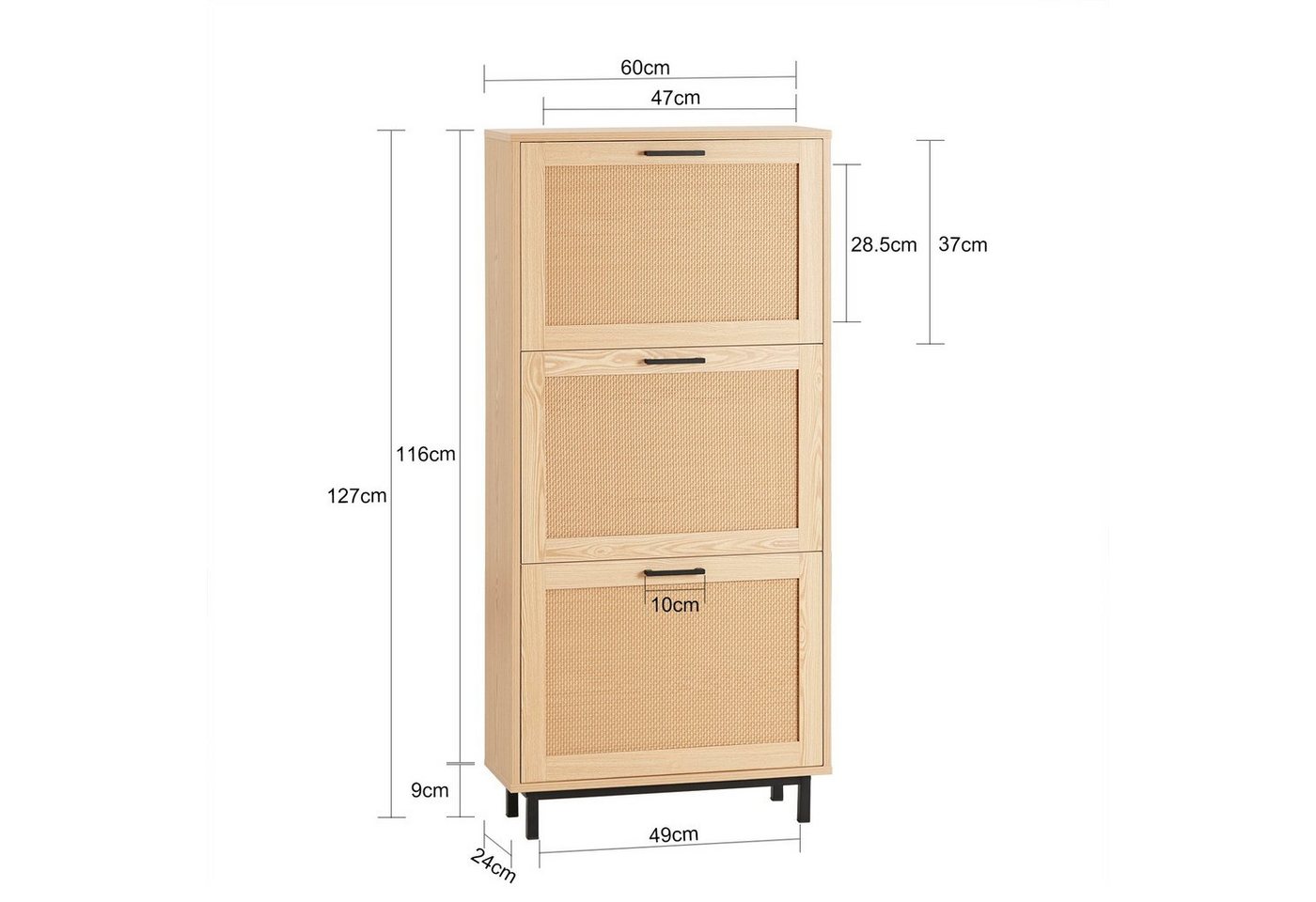 SoBuy Schuhschrank FSR155, Schuhschrank schmal, Platzsparend Diele Flur Schuhkipper mit 3 Klappen Schuhkommode schmal Schuhregal Schuhablage – Bild 4 von 5