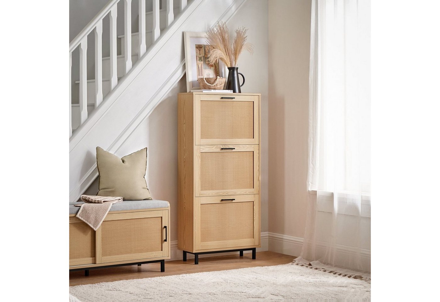 SoBuy Schuhschrank FSR155, Schuhschrank schmal, Platzsparend Diele Flur Schuhkipper mit 3 Klappen Schuhkommode schmal Schuhregal Schuhablage – Bild 5 von 5