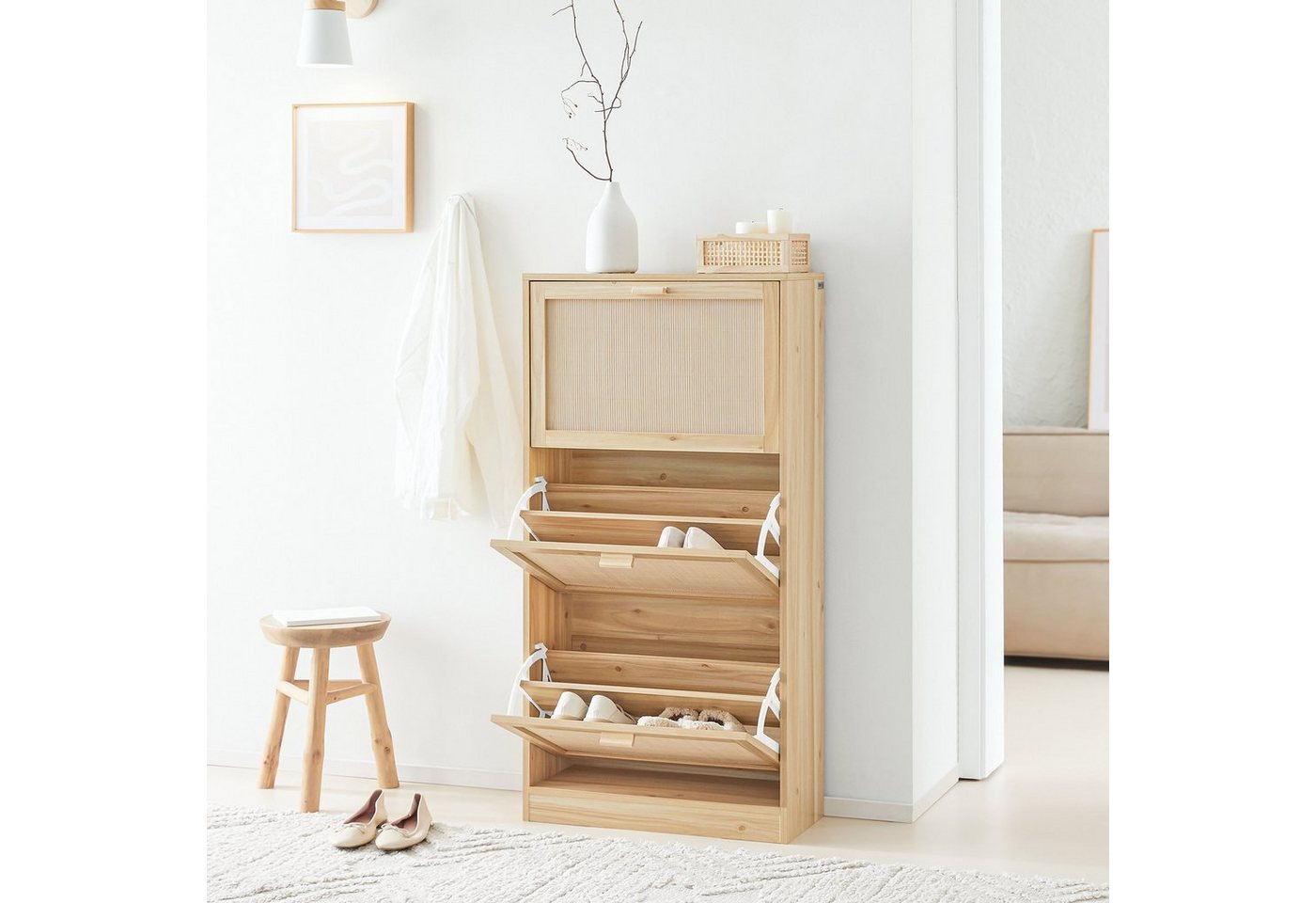 SoBuy Schuhschrank FSR159, Schuhschrank schmal, mit variabel verstellbaren Einlegeböden Schuhkipper mit 3 Klappen Schuhkommode schmal Schuhregal Schuhablage – Bild 4 von 5