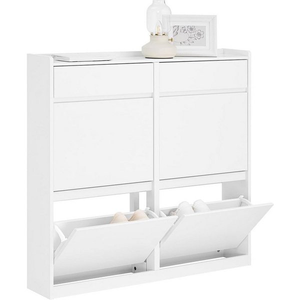 SoBuy Schuhschrank FSR169, Schuhablage, Schuhkipper schmal, Schuhregal, Schuhkommode mit 4 Klappen, 2 Schubladen, perfekt für schmale Flure, für 8-12 Paar